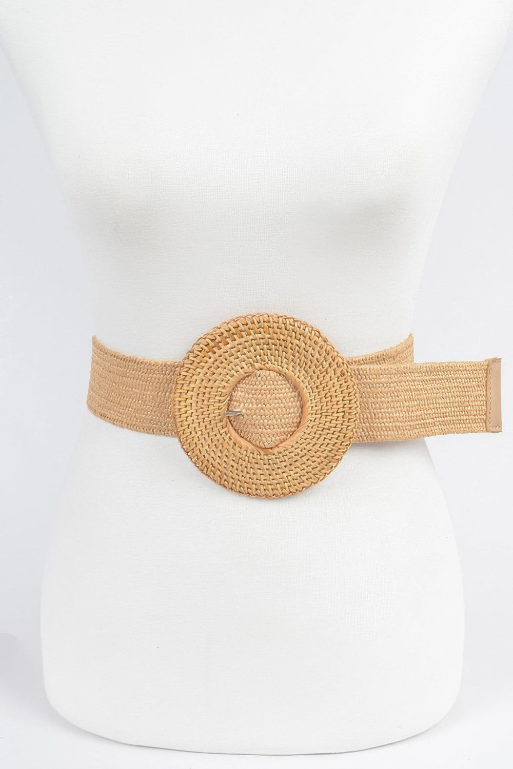 Oversize woven bamboo buckle elastic belt from Toshe Women's Fashions, showcasing natural bamboo design and adjustable fit.