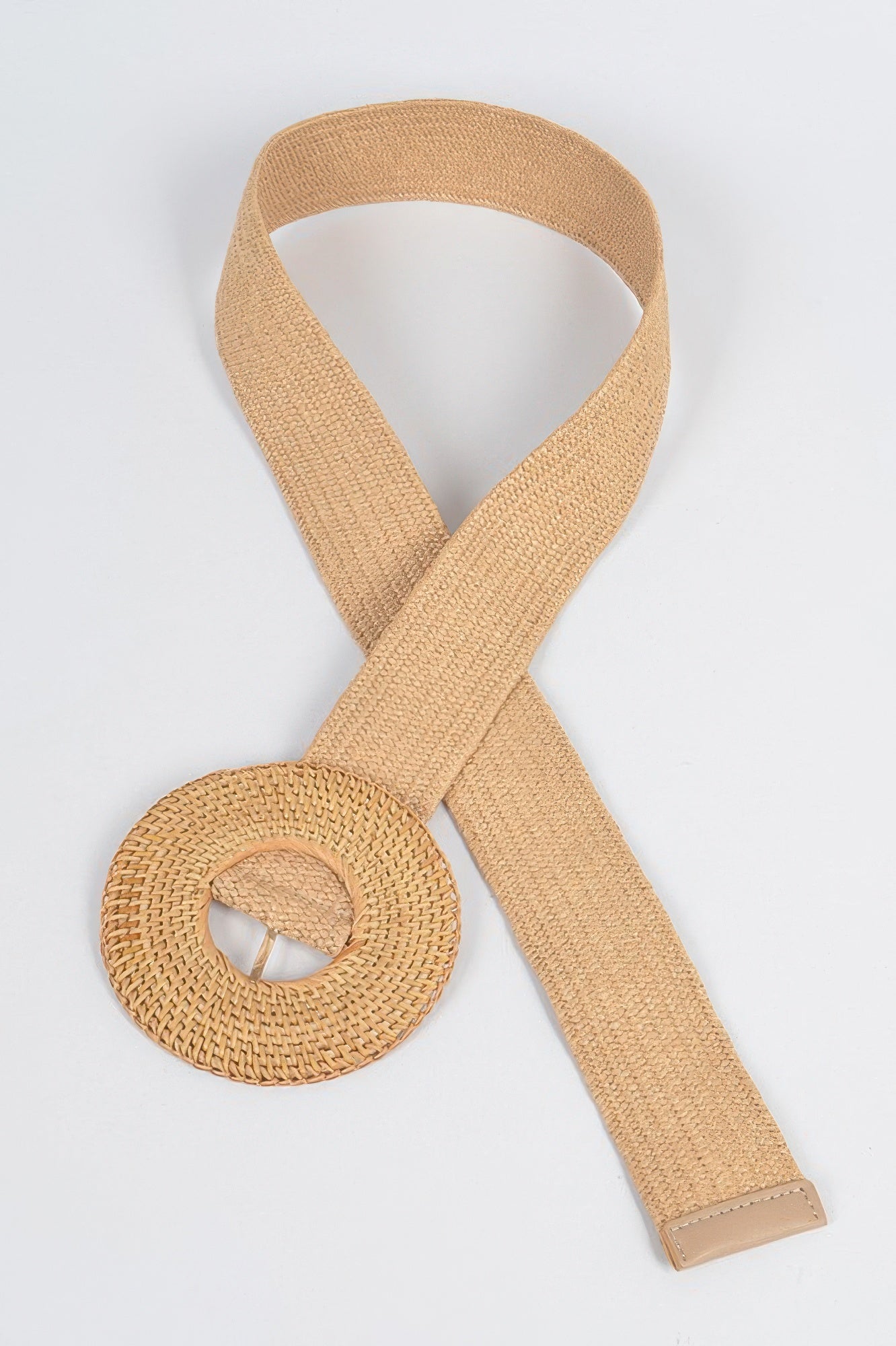 Oversize woven bamboo buckle elastic belt by Toshe Women's Fashions, featuring natural bamboo details and a wide, flexible design.