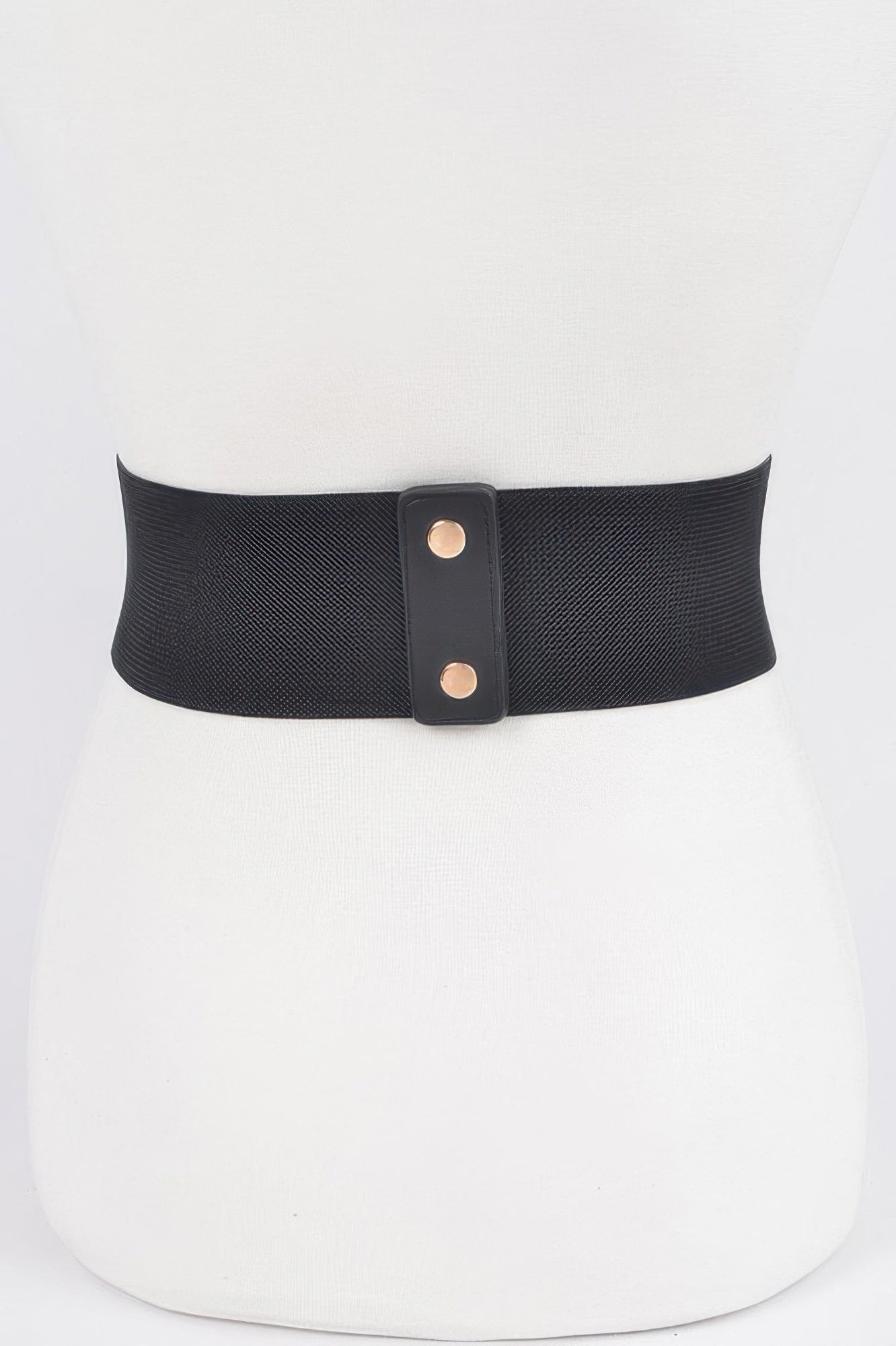 Faux leather elastic belt from Toshe Women's Fashions, featuring a sleek design and adjustable fit.