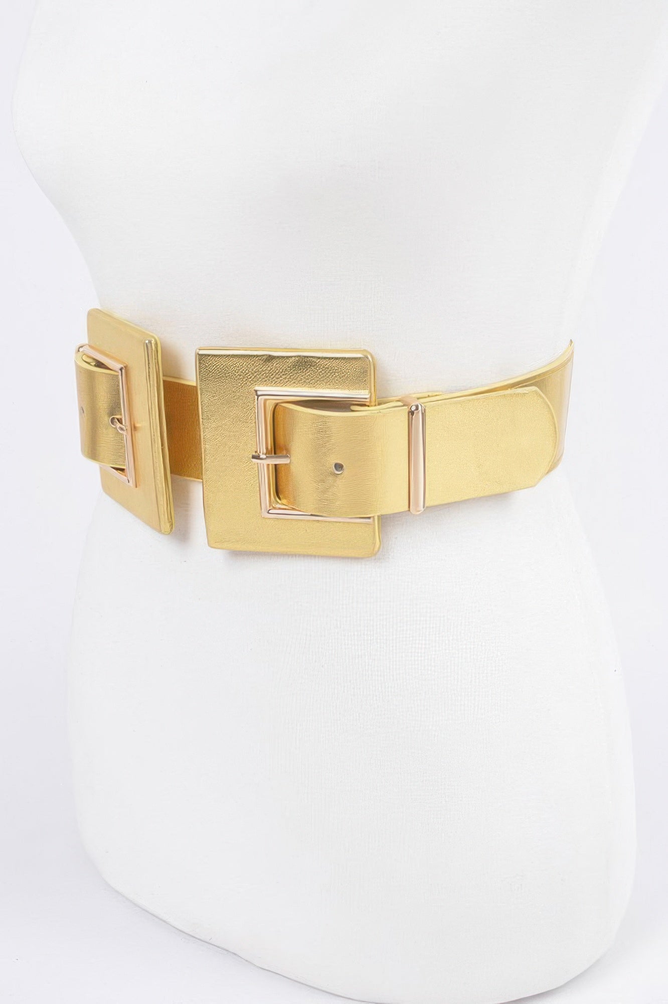 Black two-buckle elastic belt from Toshe Women's Fashions, featuring adjustable straps and stylish design.
