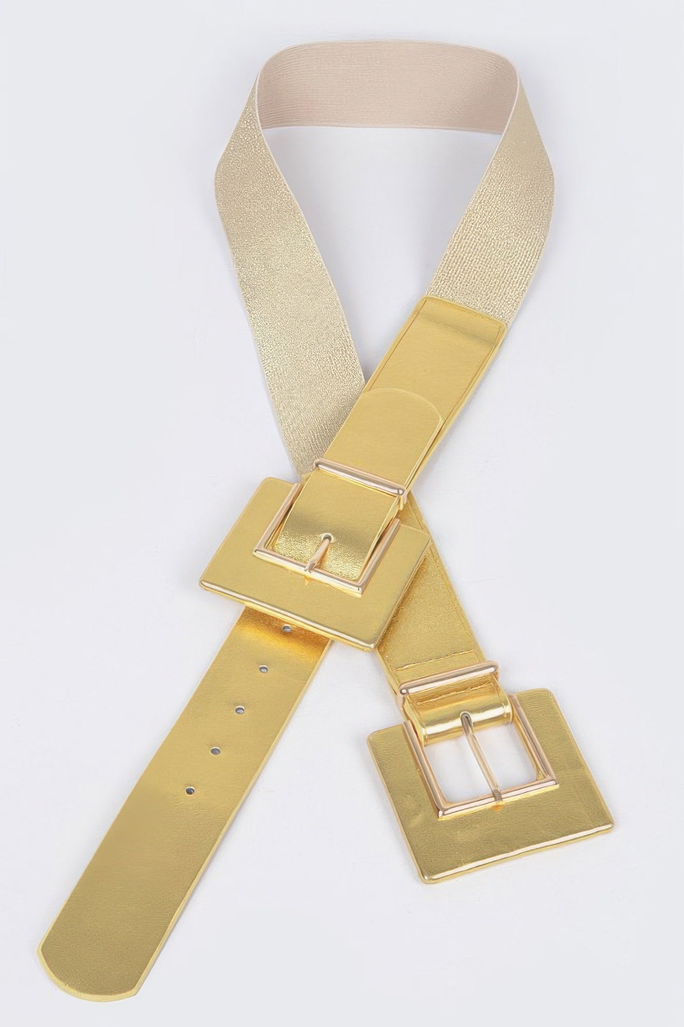Two buckle elastic belt from Toshe Women's Fashions, showing its textured elastic strap with stylish metal buckles.