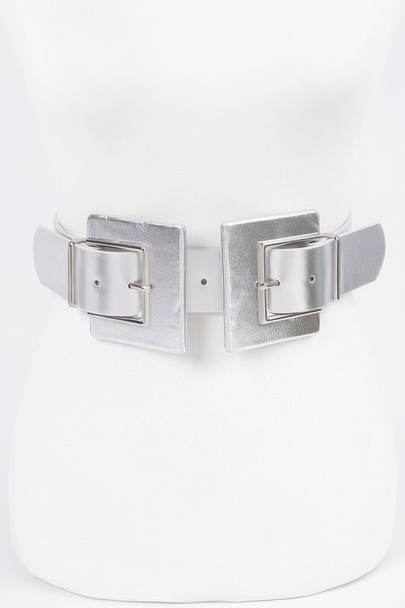 Two buckle elastic belt from Toshe Women's Fashions, showing a close-up of the adjustable belt with buckles and elastic material.
