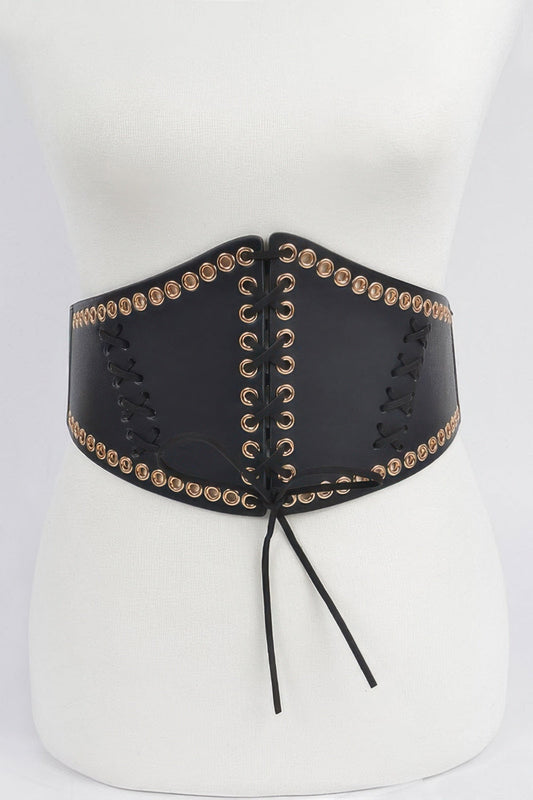Toshe Women's Fashions corset stretch belt with eyelet details, featuring a snug fit and fashionable design.