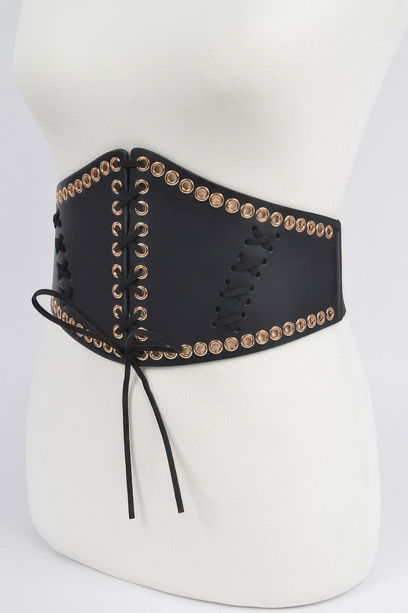 Toshe Women's Fashions corset stretch belt with eyelet details, shown in a close-up view highlighting the belt's texture and eyelet accents.