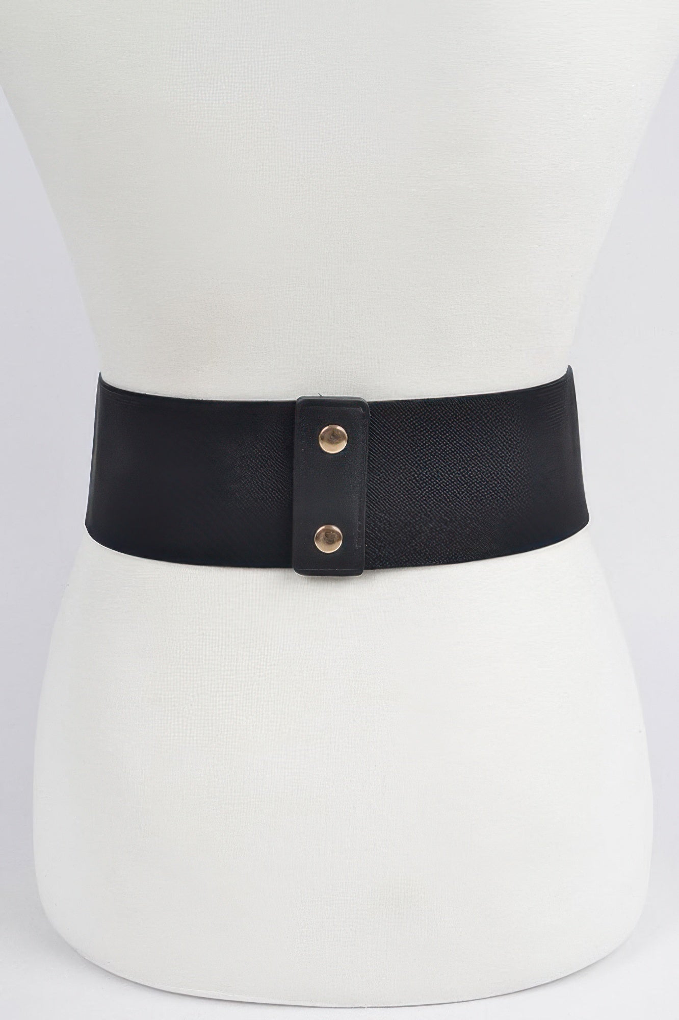 Black corset stretch belt with eyelet details, stylish accessory from Toshe Women's Fashions, shown on a white background.