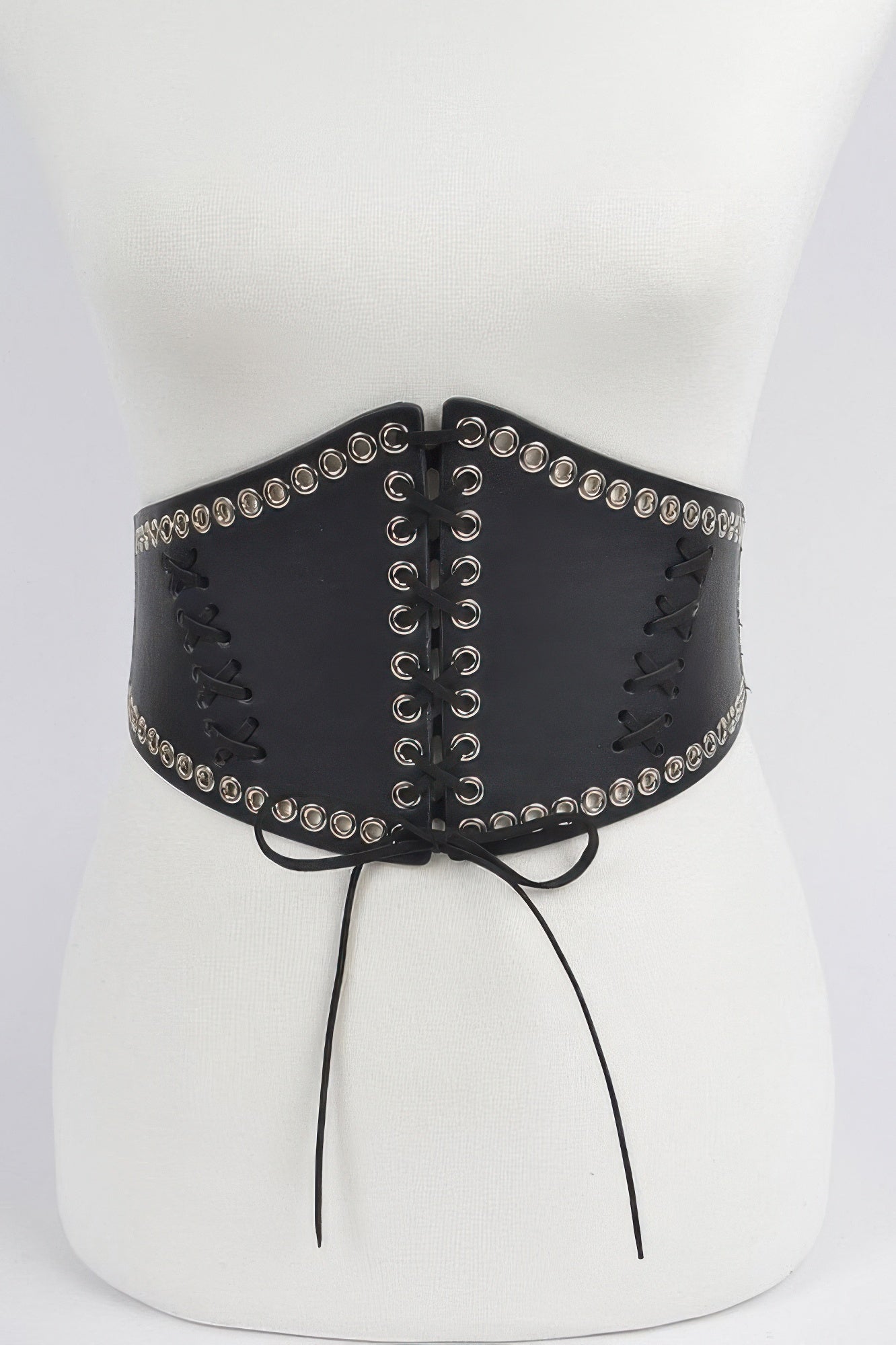 Toshe Women's Fashions stretch corset belt with eyelet details, black fabric, and adjustable fit for stylish waist accent.