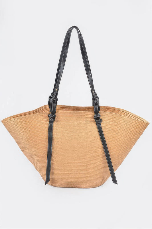 Faux straw large hobo bag by Toshe Women's Fashions, featuring a casual, spacious design with tan leather straps and woven texture.