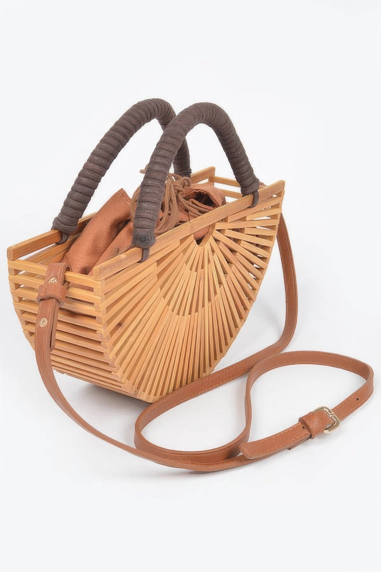 Handmade bamboo clutch purse from Toshe Women's Fashions with woven design, perfect for casual or elegant occasions.