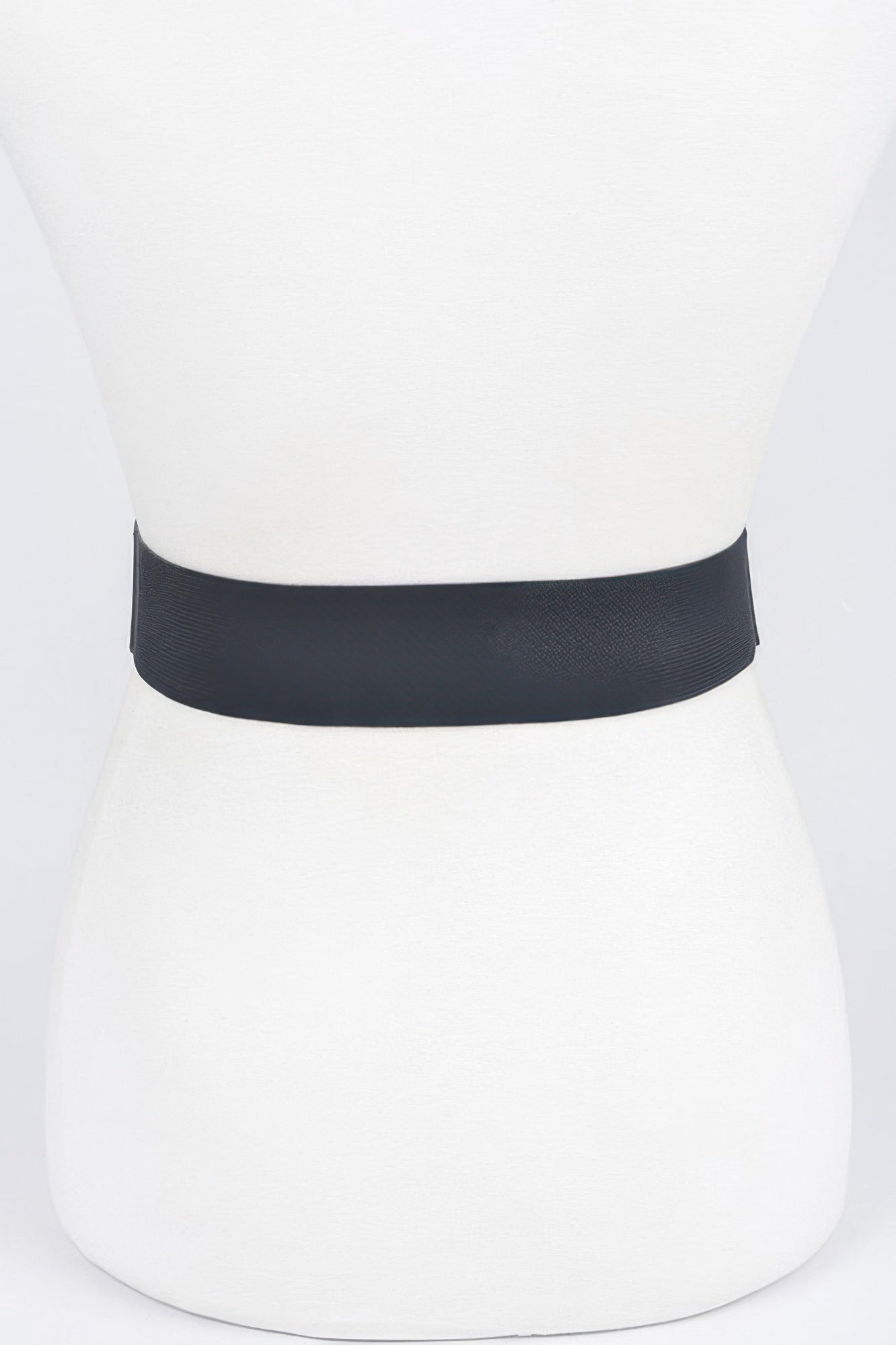Vegan elastic belt with metal chain and buckle, stylish accessory from Toshe Women's Fashions, shown on a neutral background.
