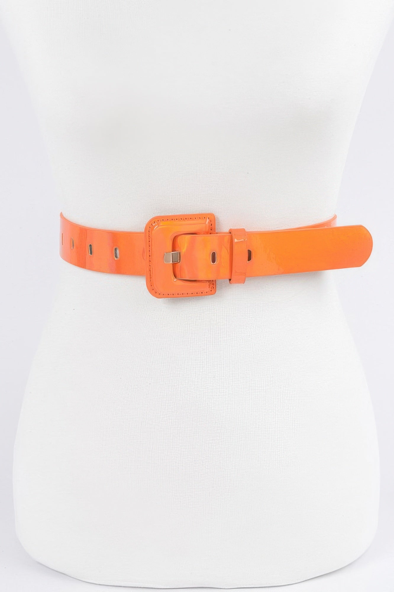 Hologram metallic belt by Toshe Women's Fashions featuring shiny, reflective material and a sleek buckle design.