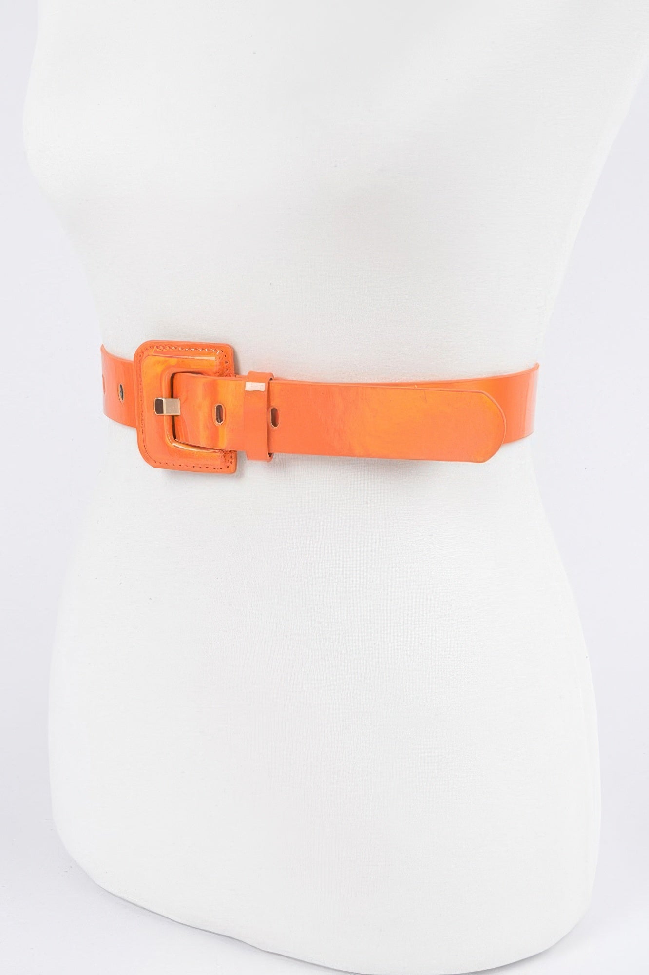 Hologram metallic belt from Toshe Women's Fashions featuring a shiny, reflective finish and adjustable strap.