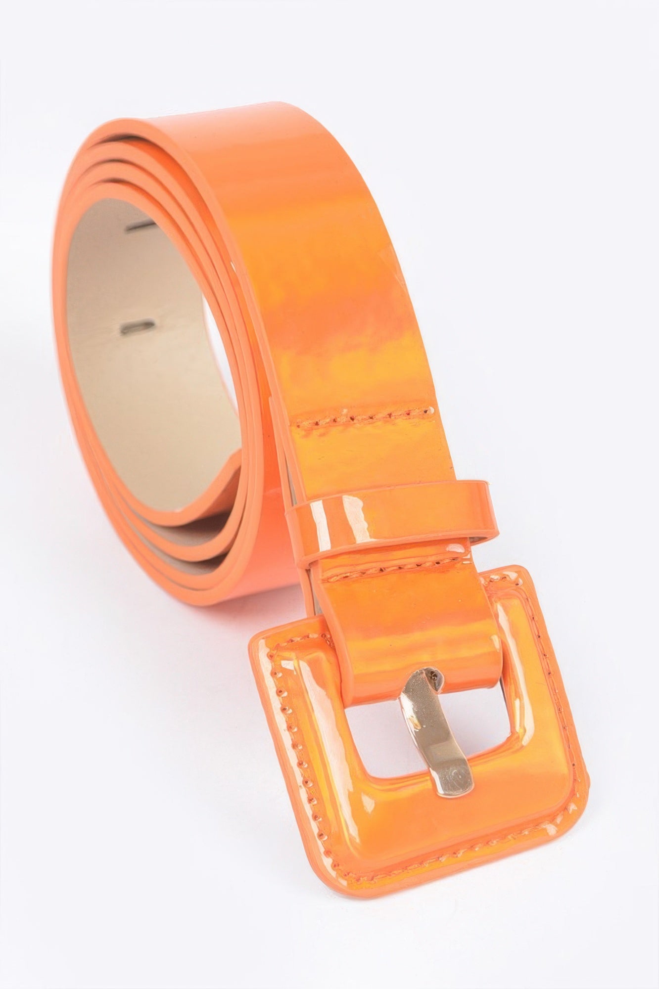 Hologram metallic belt from Toshe Women's Fashions with a shiny, reflective finish and adjustable strap.