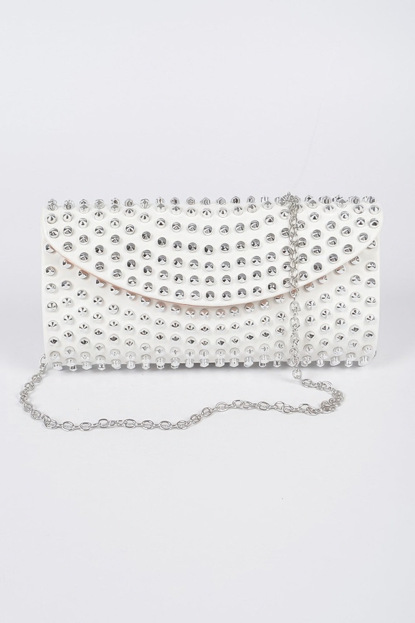 Black studded clutch bag from Toshe Women's Fashions with silver-tone hardware and zip closure.