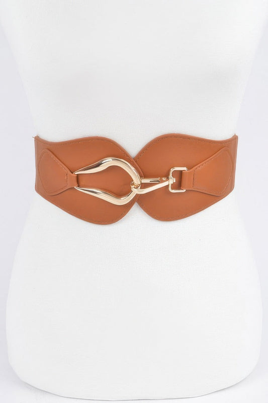 Oversized metal buckle elastic belt by Toshe Women's Fashions, featuring a wide strap and stylish metal buckle design.