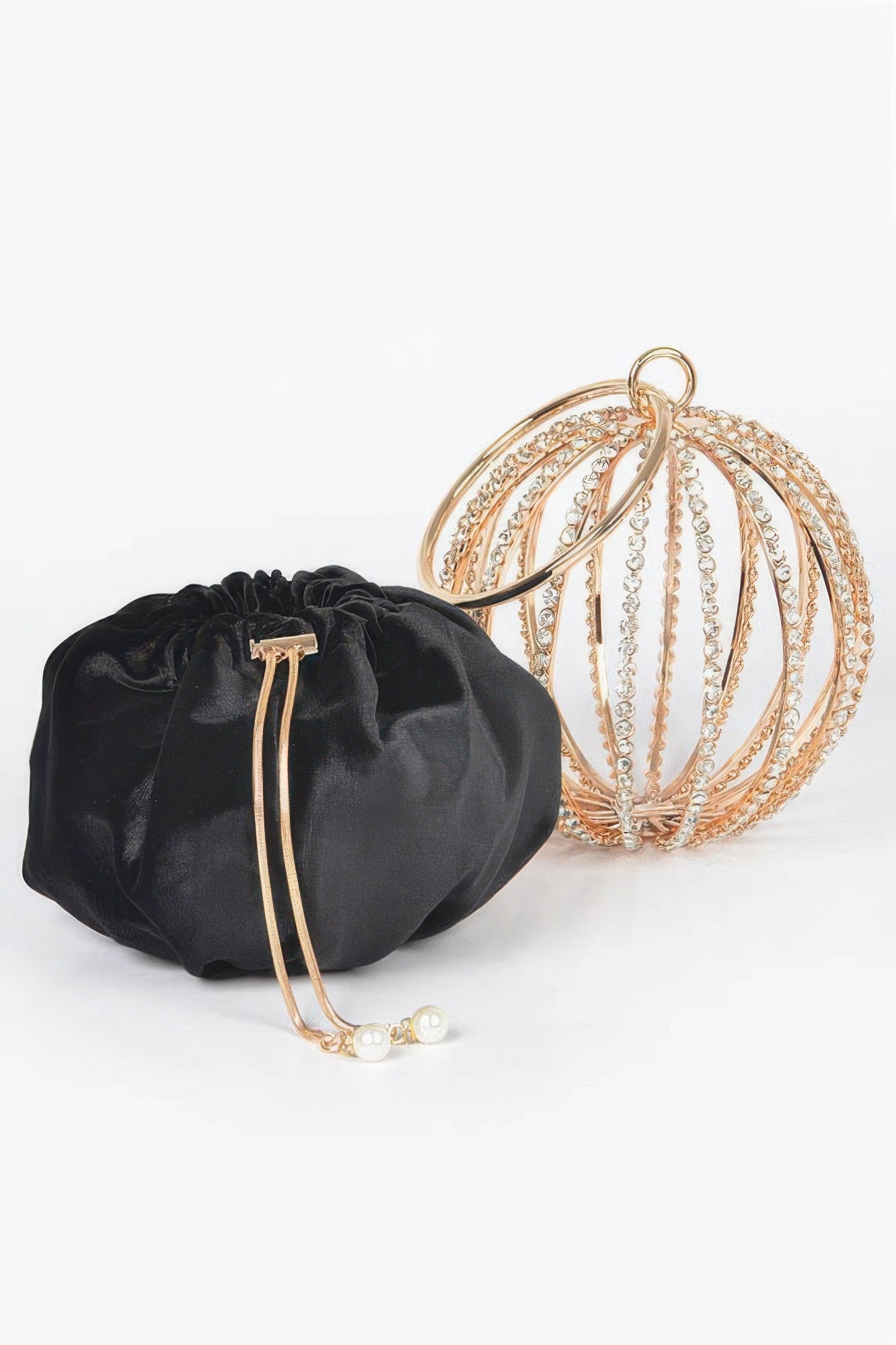 Rhinestone round cage party bag with sparkling embellishments, designed by Toshe Women's Fashions, perfect for evening events.