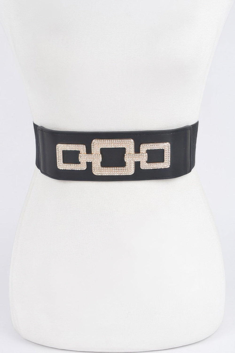 Rhinestone link elastic belt with sparkling rhinestones and adjustable fit, designed for stylish women's fashion.