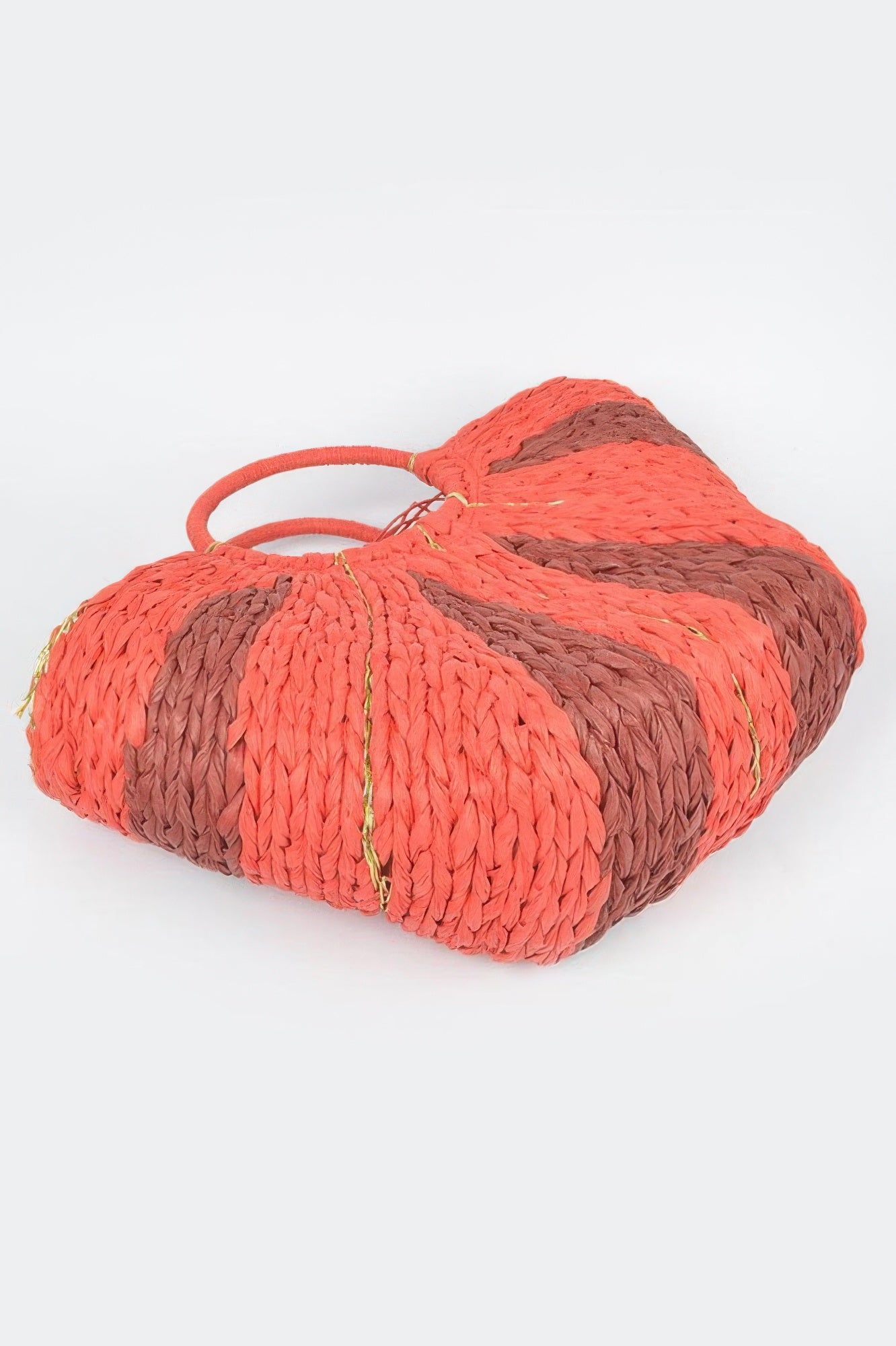 Orange two-tone straw tote bag with leather handles, stylish and spacious for everyday use by Toshe Women's Fashions.