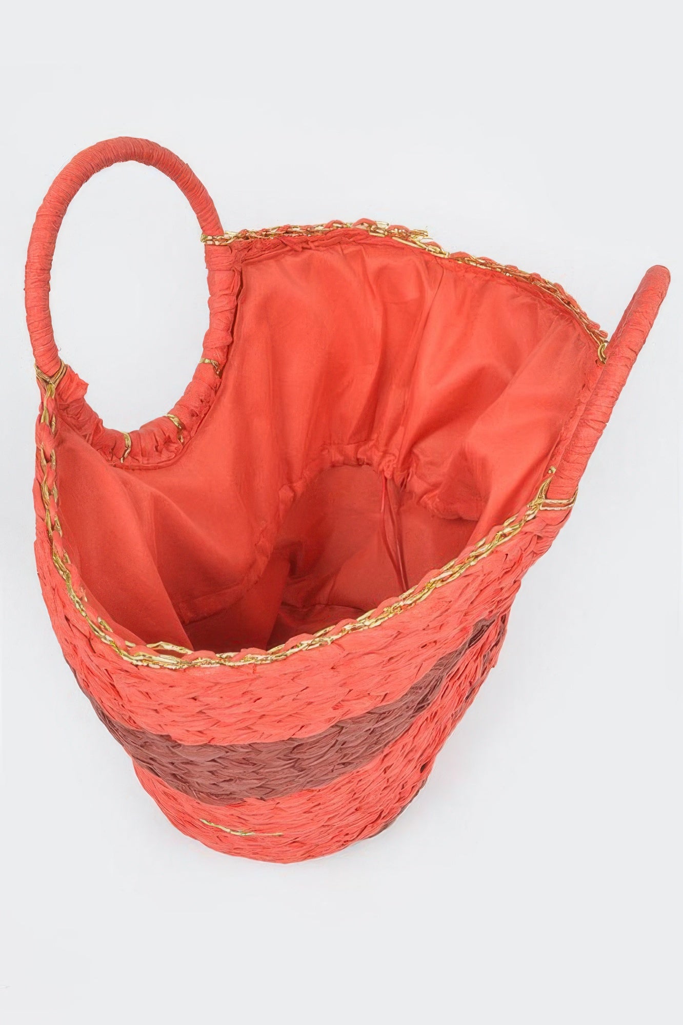 Orange two-tone straw tote bag from Toshe Women's Fashions with sturdy handles and spacious interior.