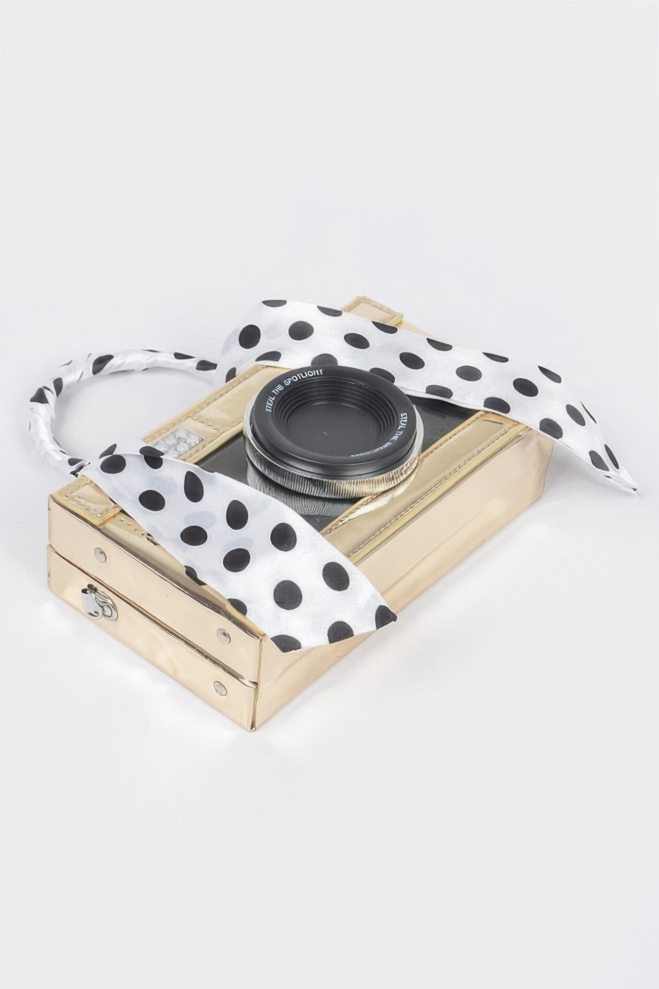 Vegan leather clear top-handle camera clutch bag with mirror detail from Toshe Women's Fashions.