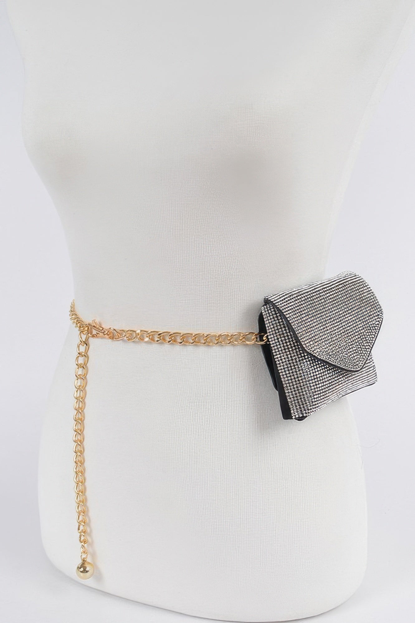 Mini rhinestone bag with chain belt by Toshe Women's Fashions, featuring sparkling embellishments and a stylish strap.