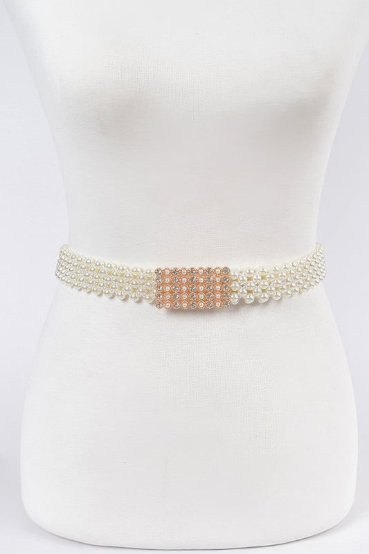 Elastic pearl belt from Toshe Women's Fashions featuring a stretchable design with pearl accents for stylish waistwear.