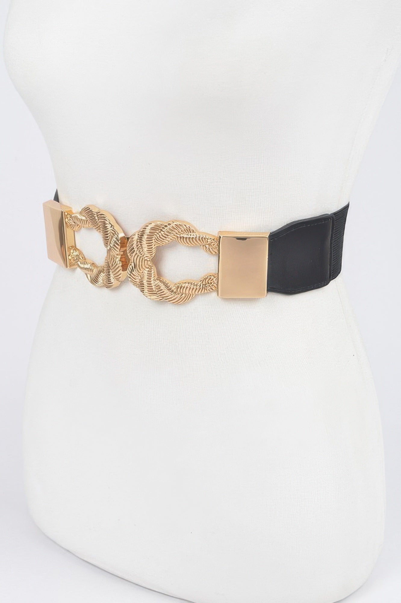 Twist Link Cuff Elastic Belt from Toshe Women's Fashions showing its textured twist design and adjustable elastic strap.
