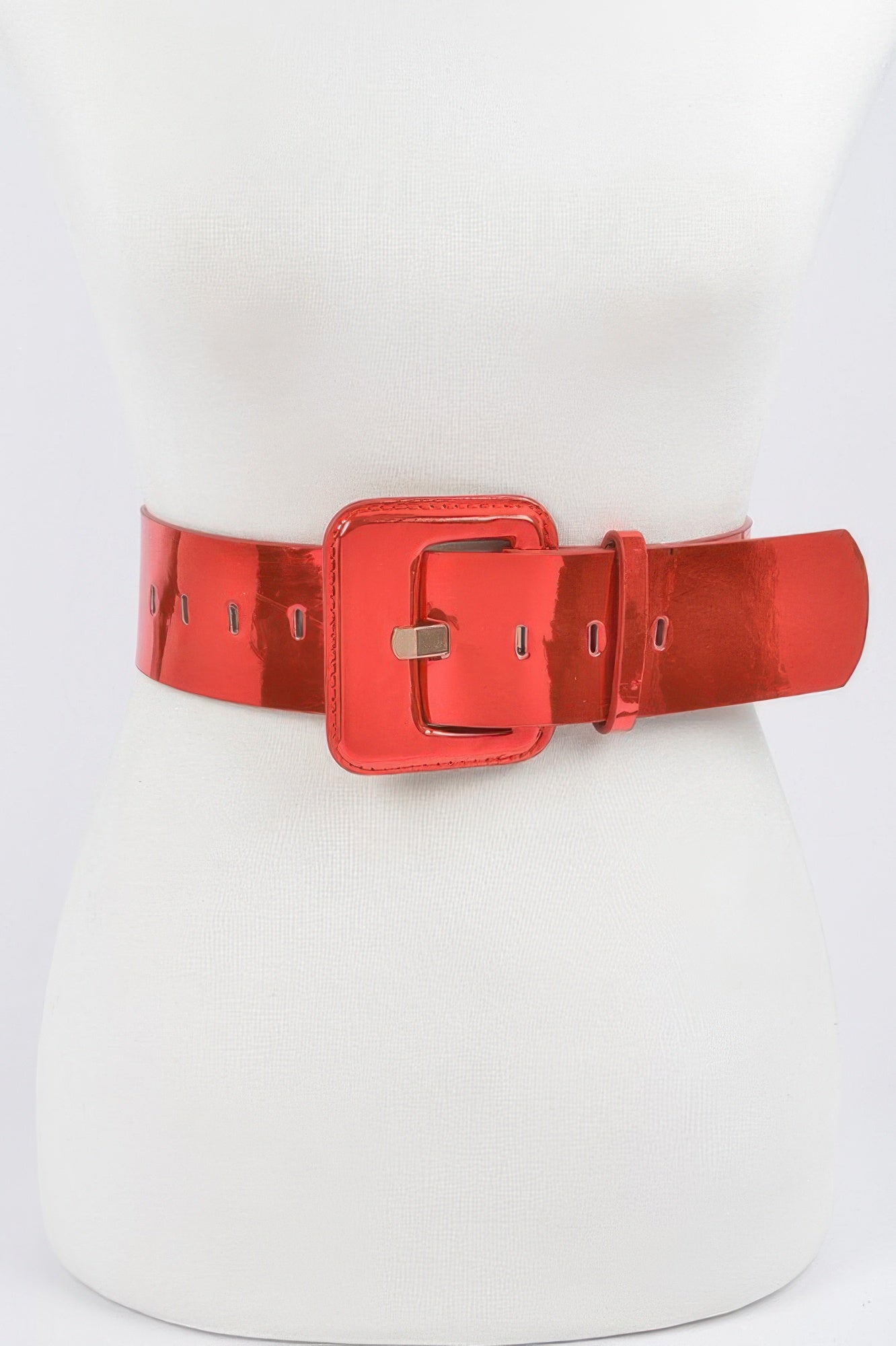 Metallic wide belt from Toshe Women's Fashions, featuring a shiny finish and stylish design, shown on a neutral background.