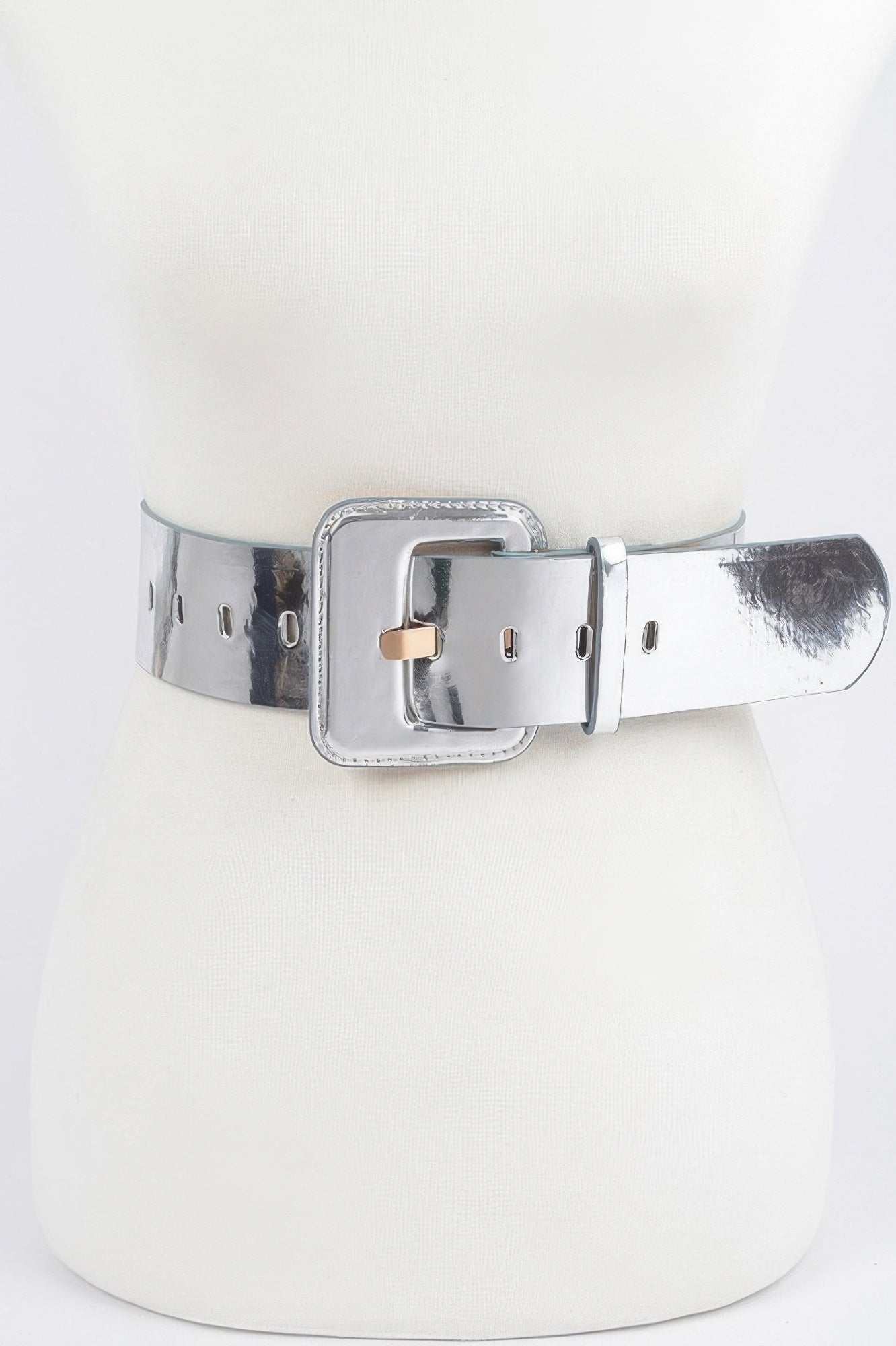 Metallic wide belt from Toshe Women's Fashions, featuring a shiny finish and adjustable design, ideal for stylish outfits.