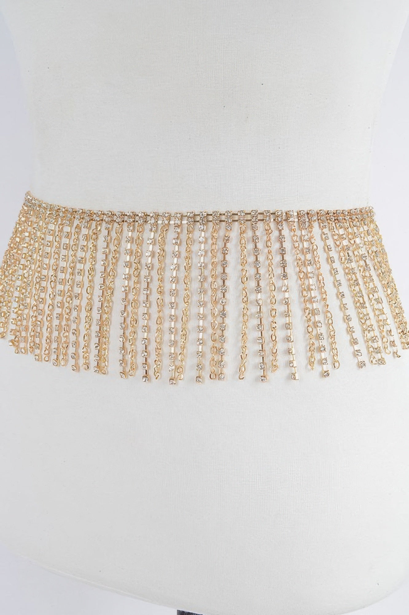 Shimmering rhinestone curtain belt from Toshe Women's Fashions with sparkling embellishments and adjustable design.