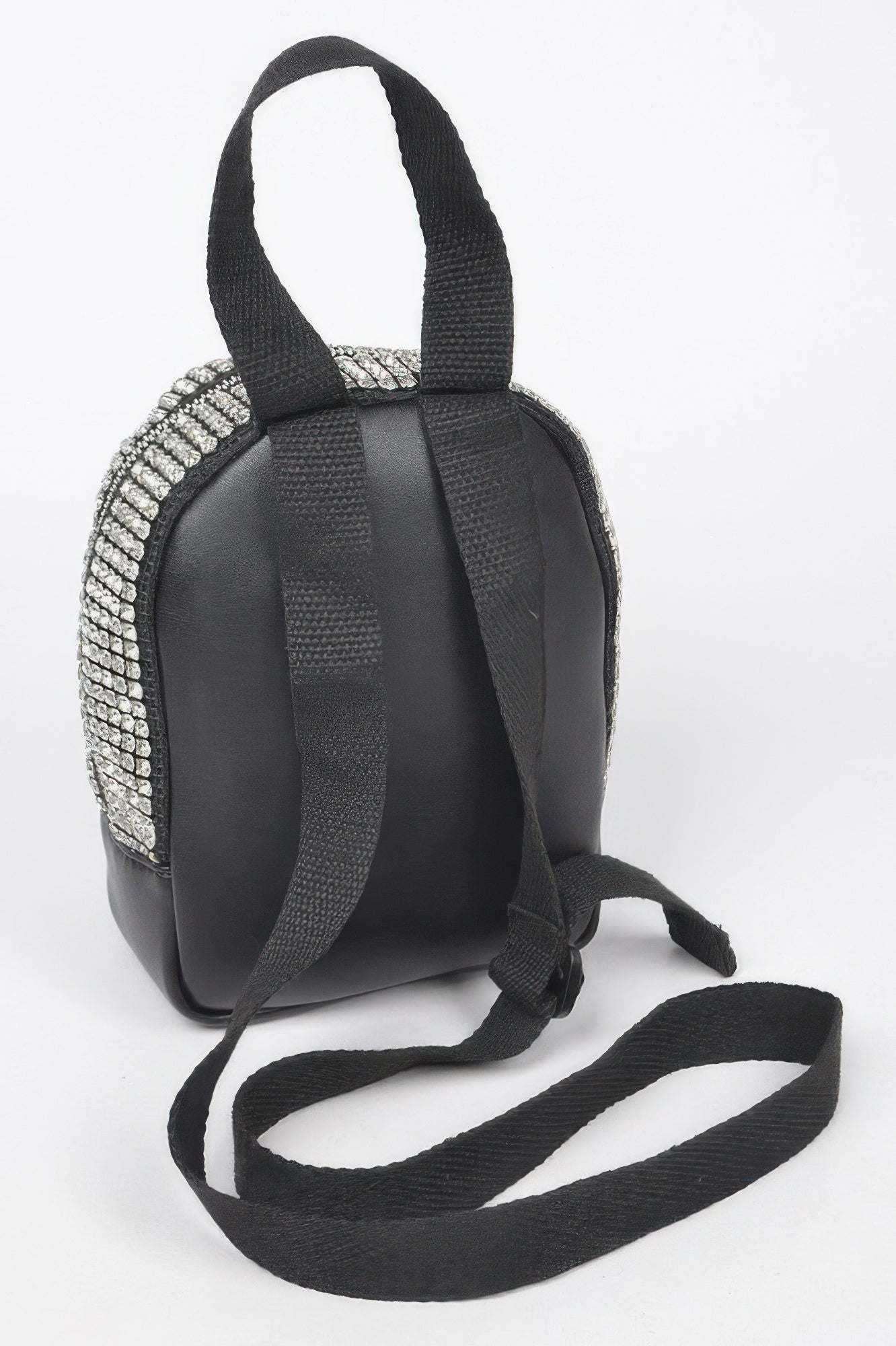 Shiny rhinestone crossbody bag with adjustable strap from Toshe Women's Fashions, featuring a sparkly exterior and compact design.