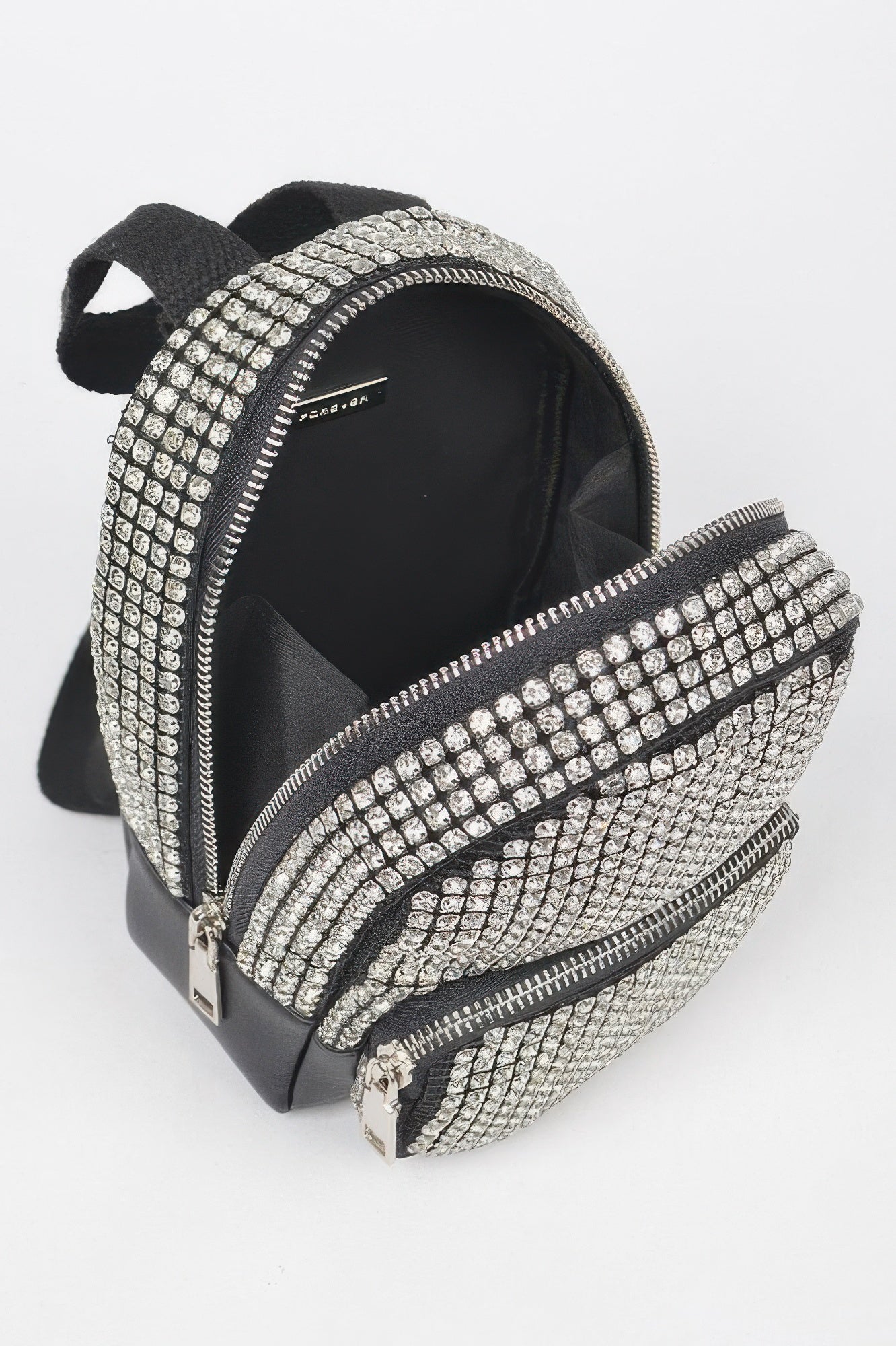 Rhinestone crossbody bag with sparkling embellishments, black faux leather, and adjustable strap from Toshe Women's Fashions.