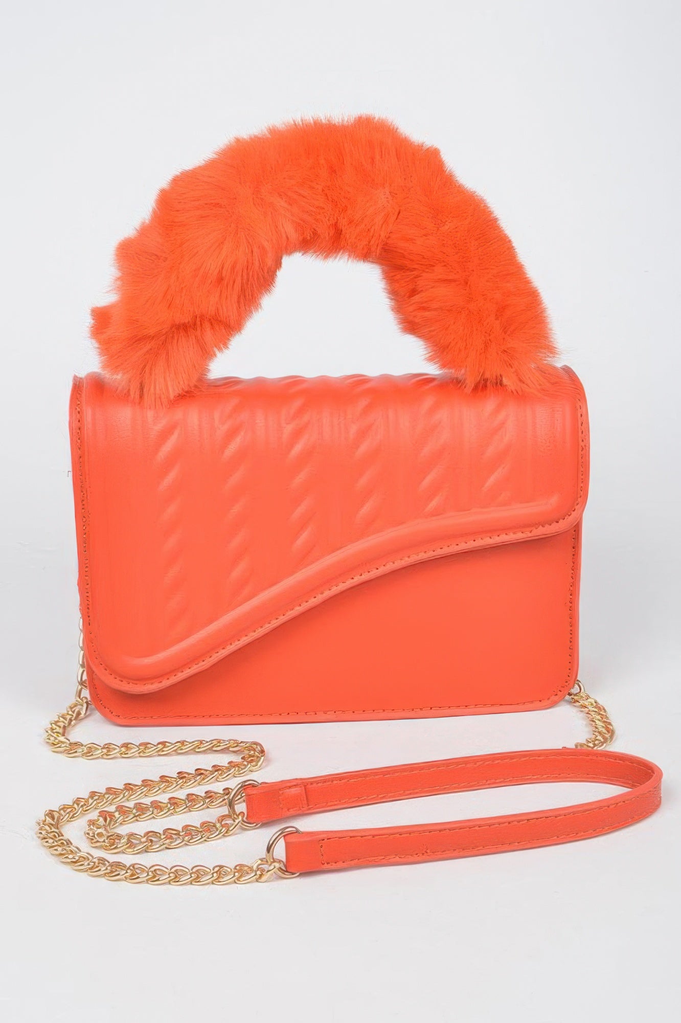 Furry handle textured flap bag by Toshe Women's Fashions with a stylish design and secure flap closure.