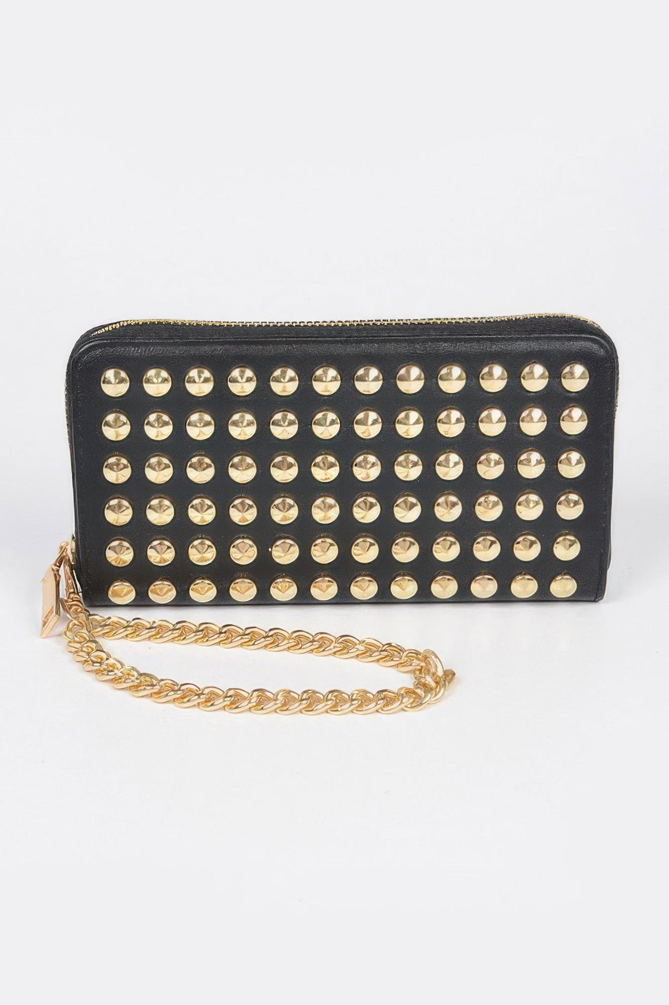 Studded wallet with chain from Toshe Women's Fashions, featuring multiple card slots and a sleek, stylish design.