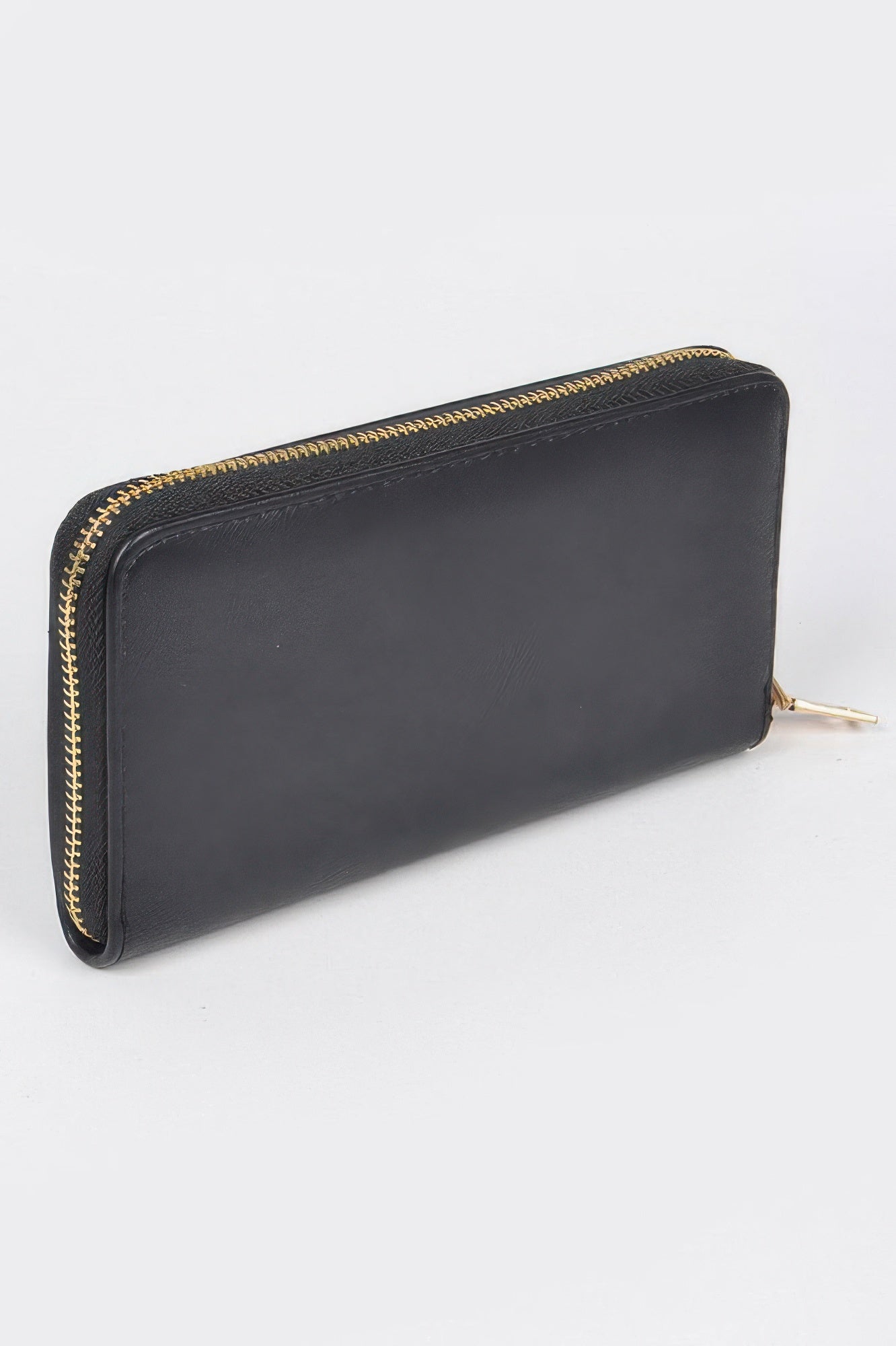 Black studded wallet with chain from Toshe Women's Fashions, featuring multiple card slots and a sleek design.
