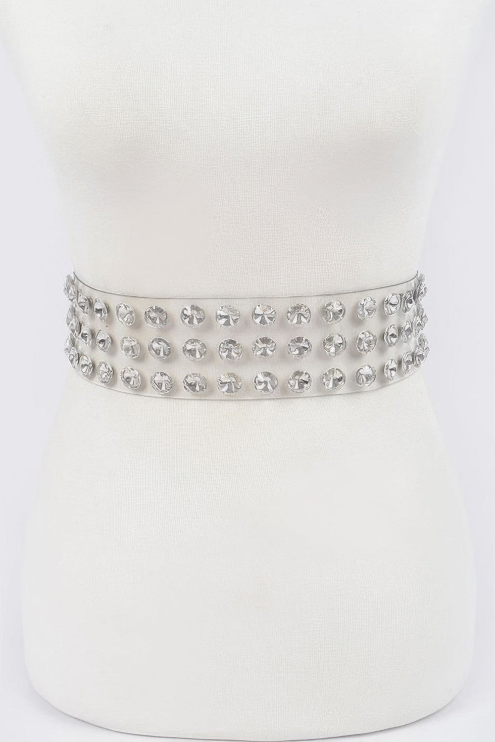 Large clear stone waist belt by Toshe Women's Fashions featuring multiple stones and a stylish design.