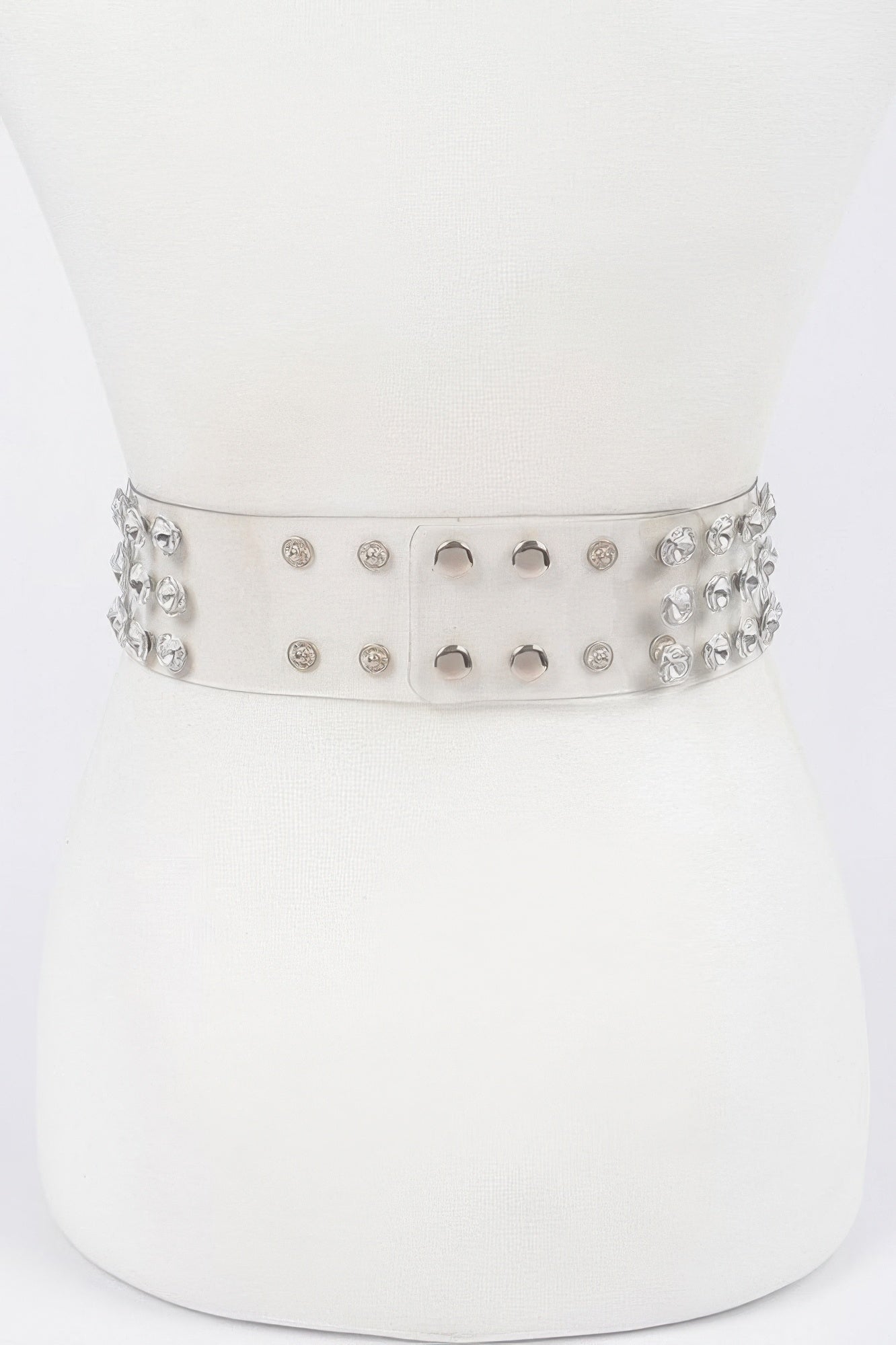 Large clear stone waist belt by Toshe Women's Fashions featuring multiple stones and a sleek design.