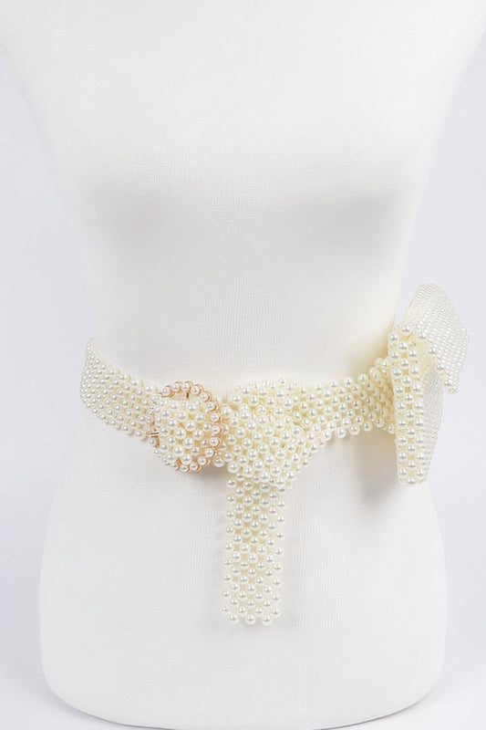 Handmade faux pearl belt bag from Toshe Women's Fashions featuring a stylish design and adjustable strap.