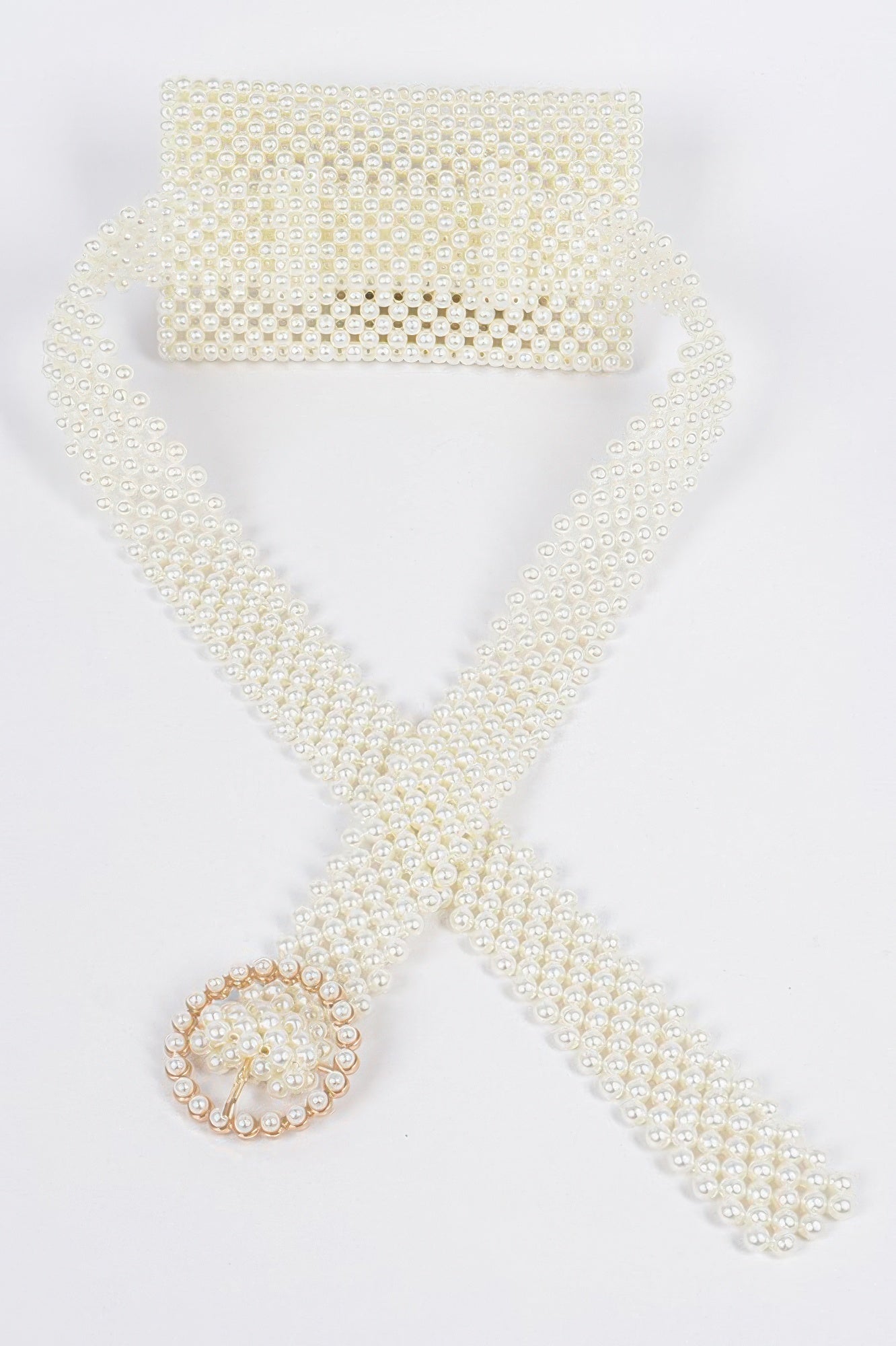 Handmade faux pearl belt bag with adjustable strap and stylish design, perfect for casual or evening wear by Toshe Women's Fashions.