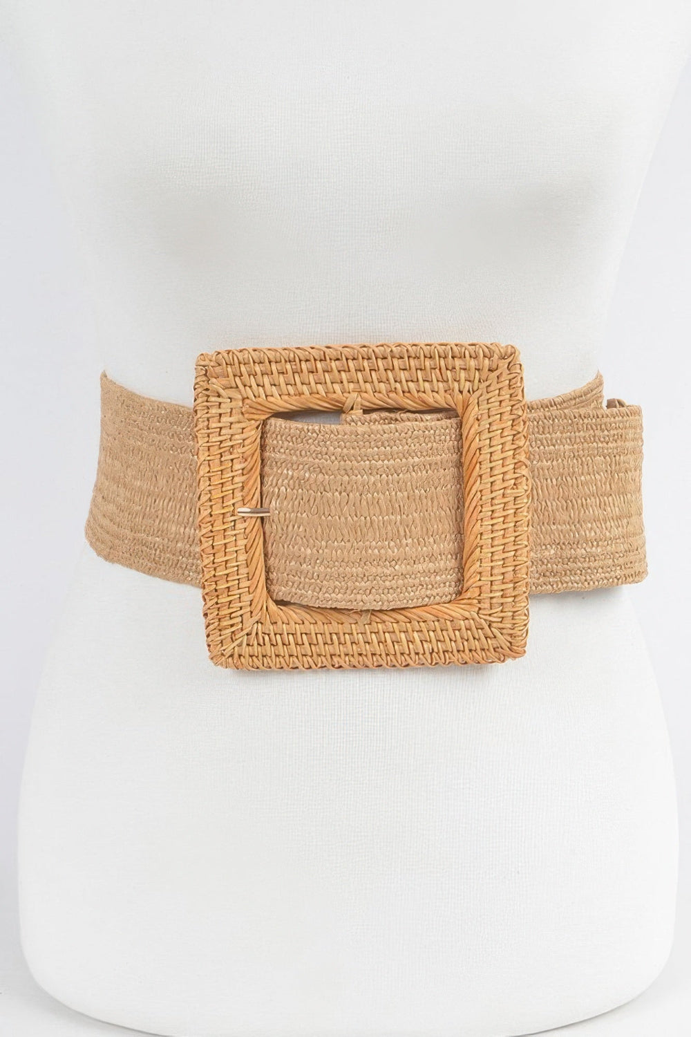 Oversized bamboo buckle waist elastic belt by Toshe Women's Fashions, showing the belt with bamboo buckle and elastic strap.