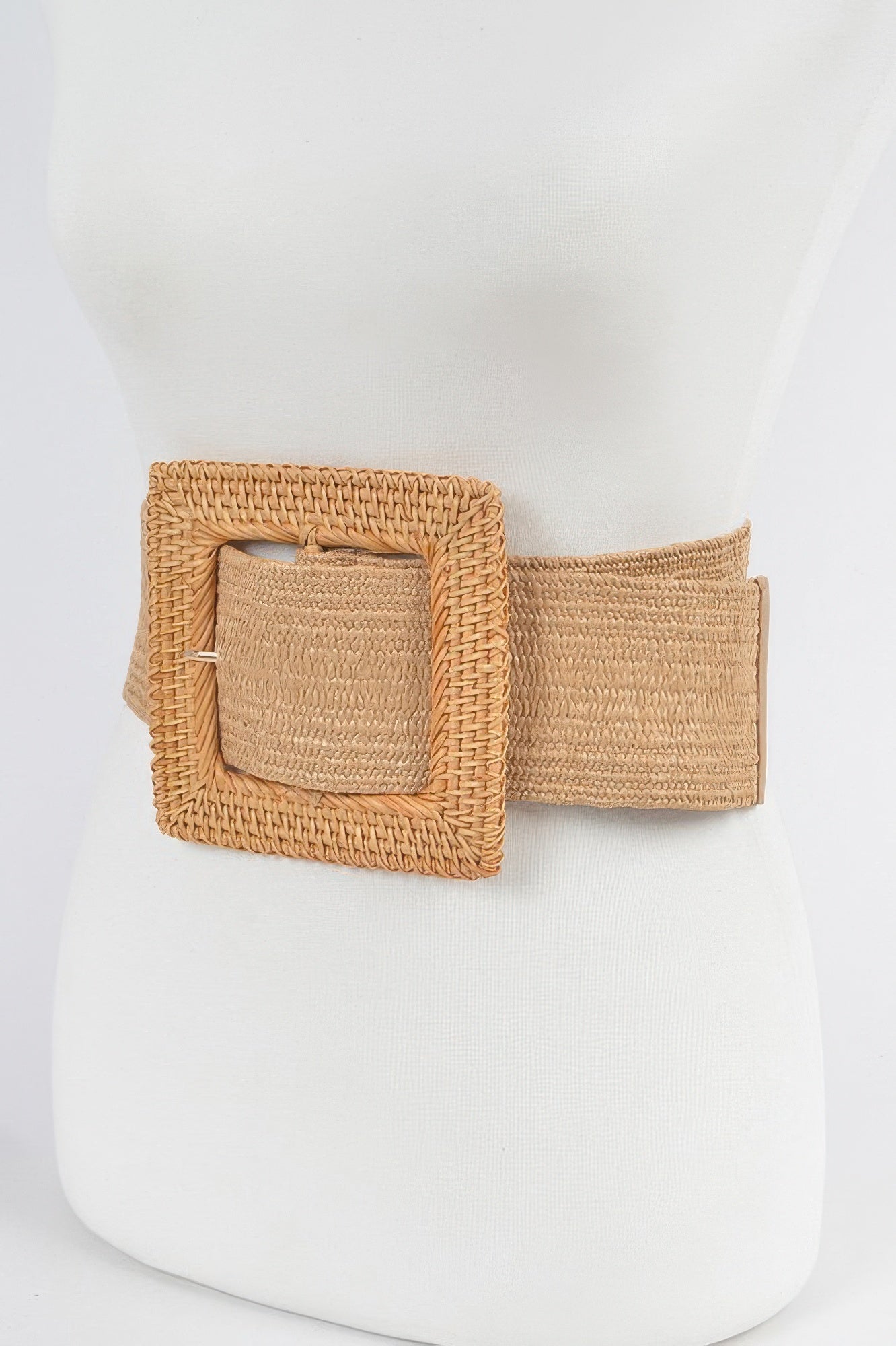 Oversized bamboo buckle waist elastic belt by Toshe Women's Fashions, showing the belt's wide design and bamboo buckle detail.