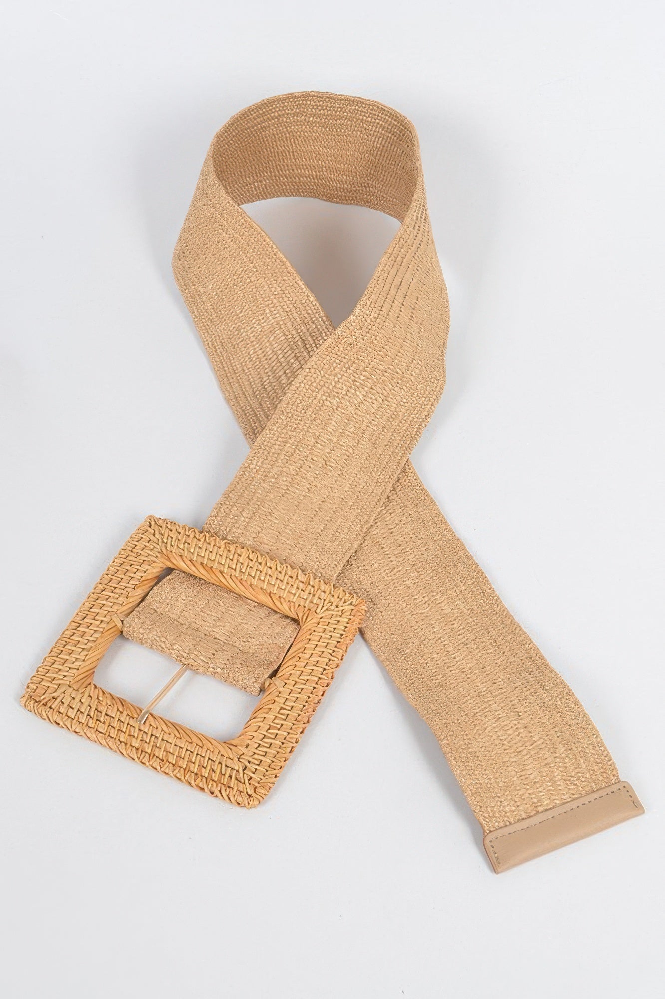 Oversized bamboo buckle waist elastic belt from Toshe Women's Fashions, featuring a wide design and natural bamboo buckle.