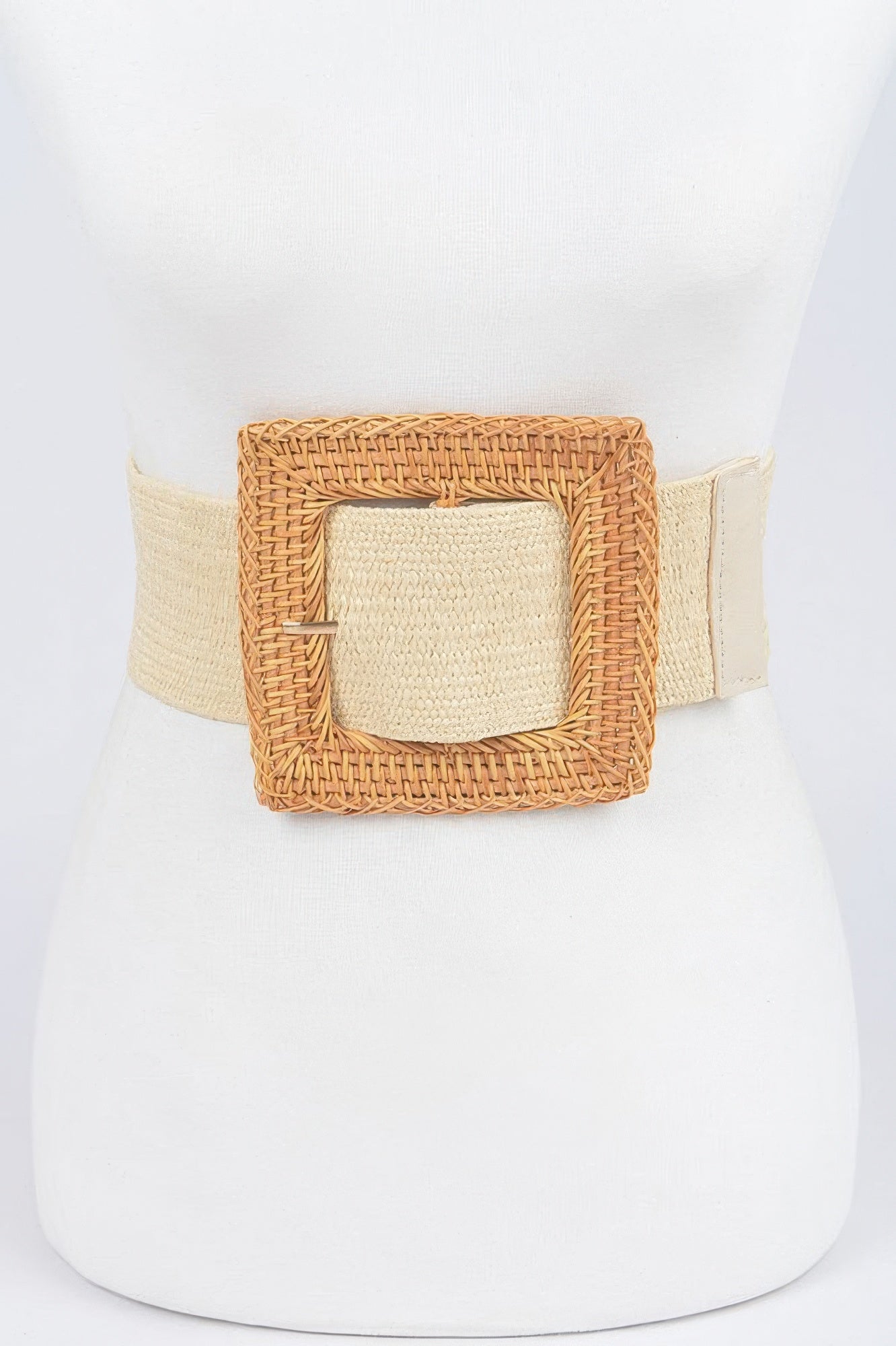 Oversized bamboo buckle waist elastic belt by Toshe Women's Fashions, featuring a wide design and natural bamboo detail.