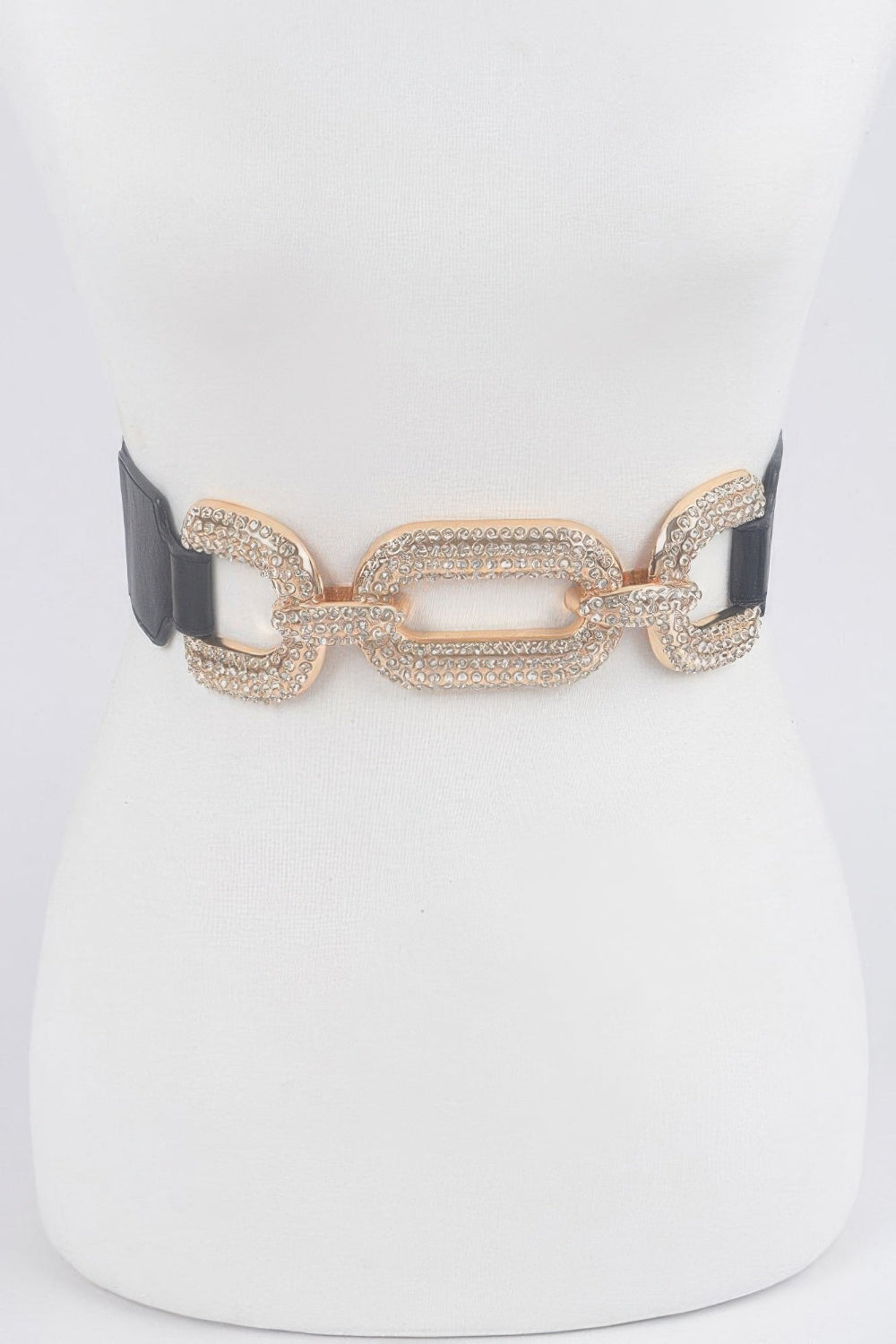 Toshe women's metal elastic waist belt with rhinestones, featuring a stylish design and adjustable fit.