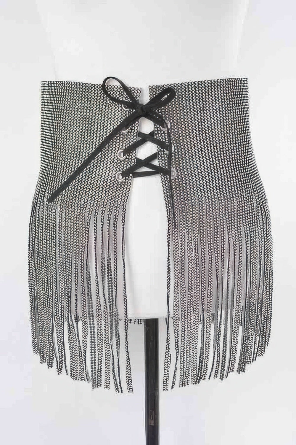Shiny rhinestone fringe belt from Toshe Women's Fashions with sparkling embellishments and flowing fringe detail.