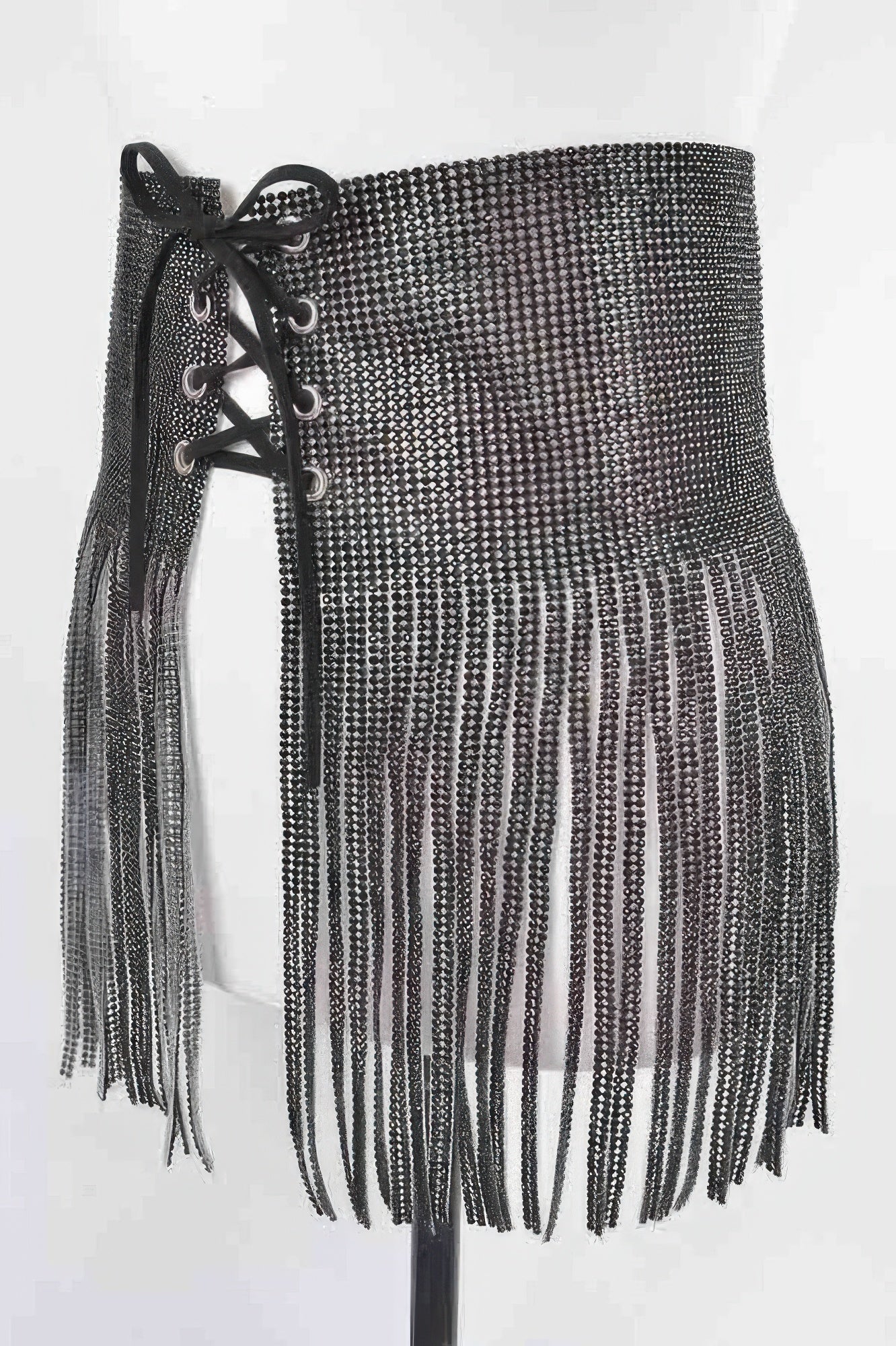 Rhinestone fringe belt by Toshe Women's Fashions featuring sparkling rhinestones and layered fringe design.