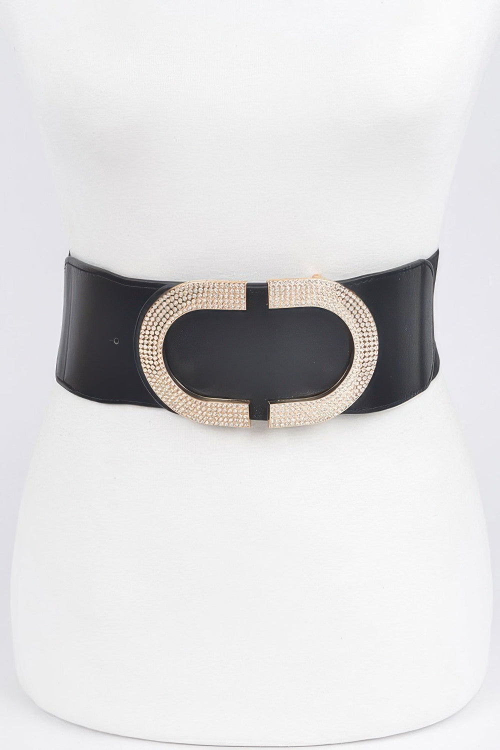 Toshe Women's Fashions rhinestone buckle stretch belt with sparkling rhinestones and elastic design for a stylish fit.
