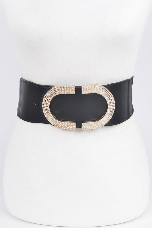 Toshe Women's Fashions rhinestone buckle stretch belt with sparkling rhinestones and elastic design for a stylish fit.
