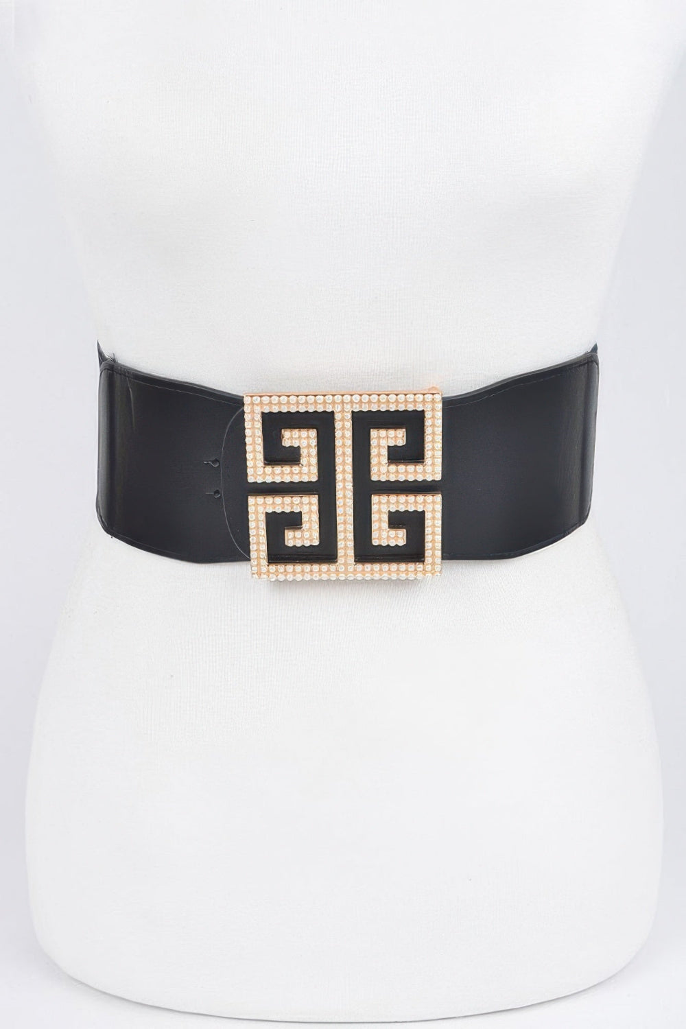 Faux pearl buckle stretch belt from Toshe Women's Fashions featuring a sleek design and elastic fit on a neutral background.