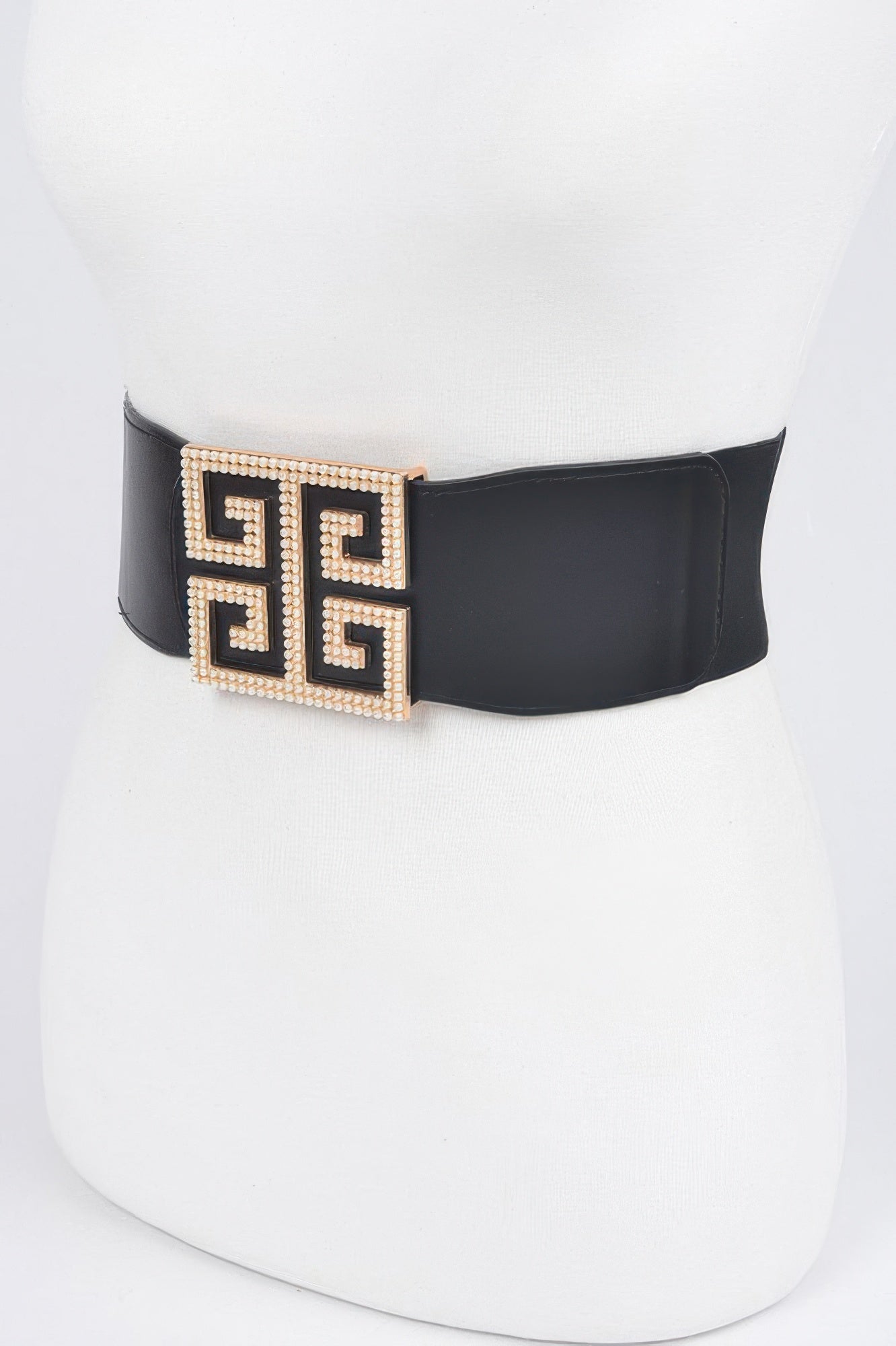 Faux pearl buckle stretch belt from Toshe Women's Fashions with a sleek design and adjustable fit.