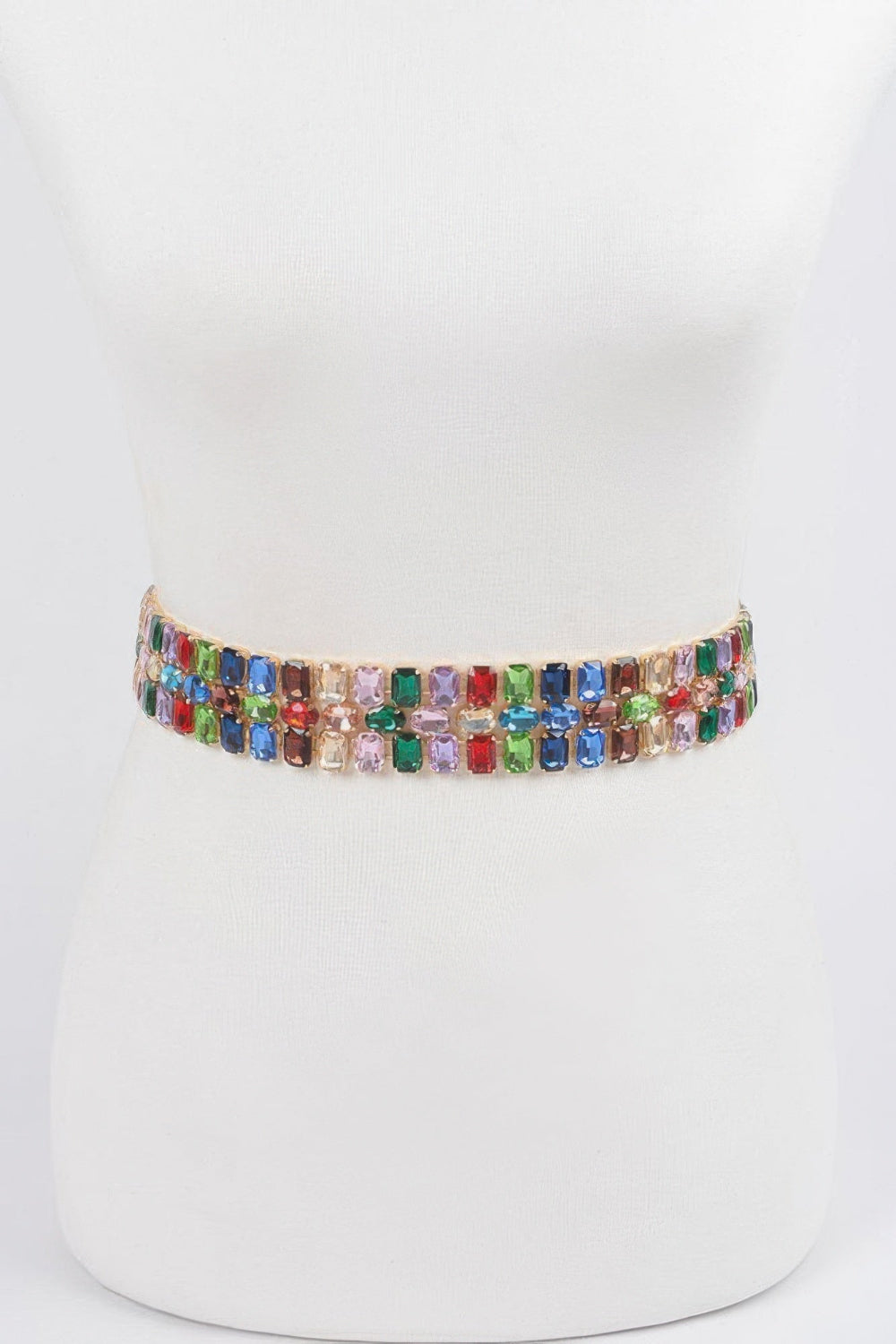 Shiny multi rhinestone waist belt by Toshe Women's Fashions, featuring sparkling embellishments and a sleek design.
